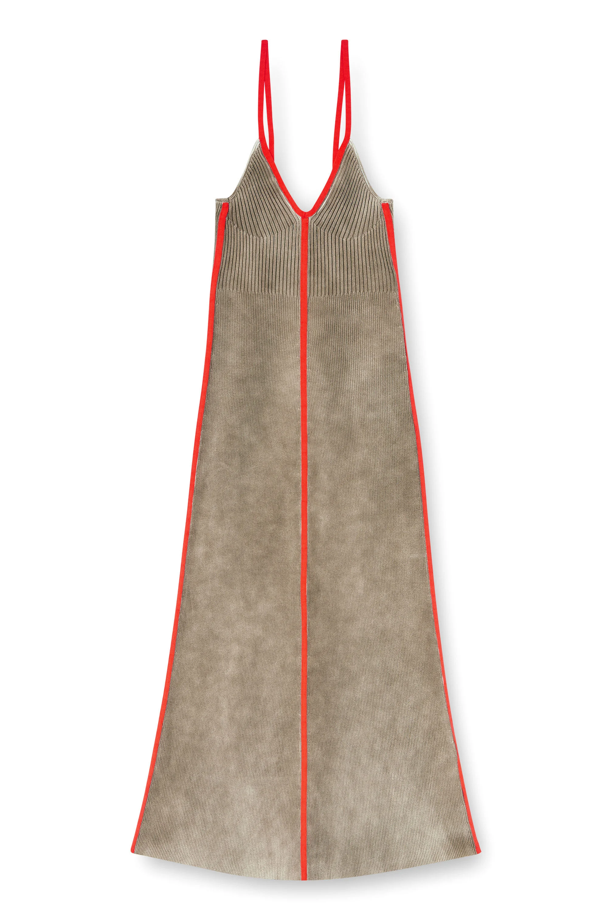 RIB-KNIT MIDI CAMI DRESS WITH CONTRAST BANDS - 1