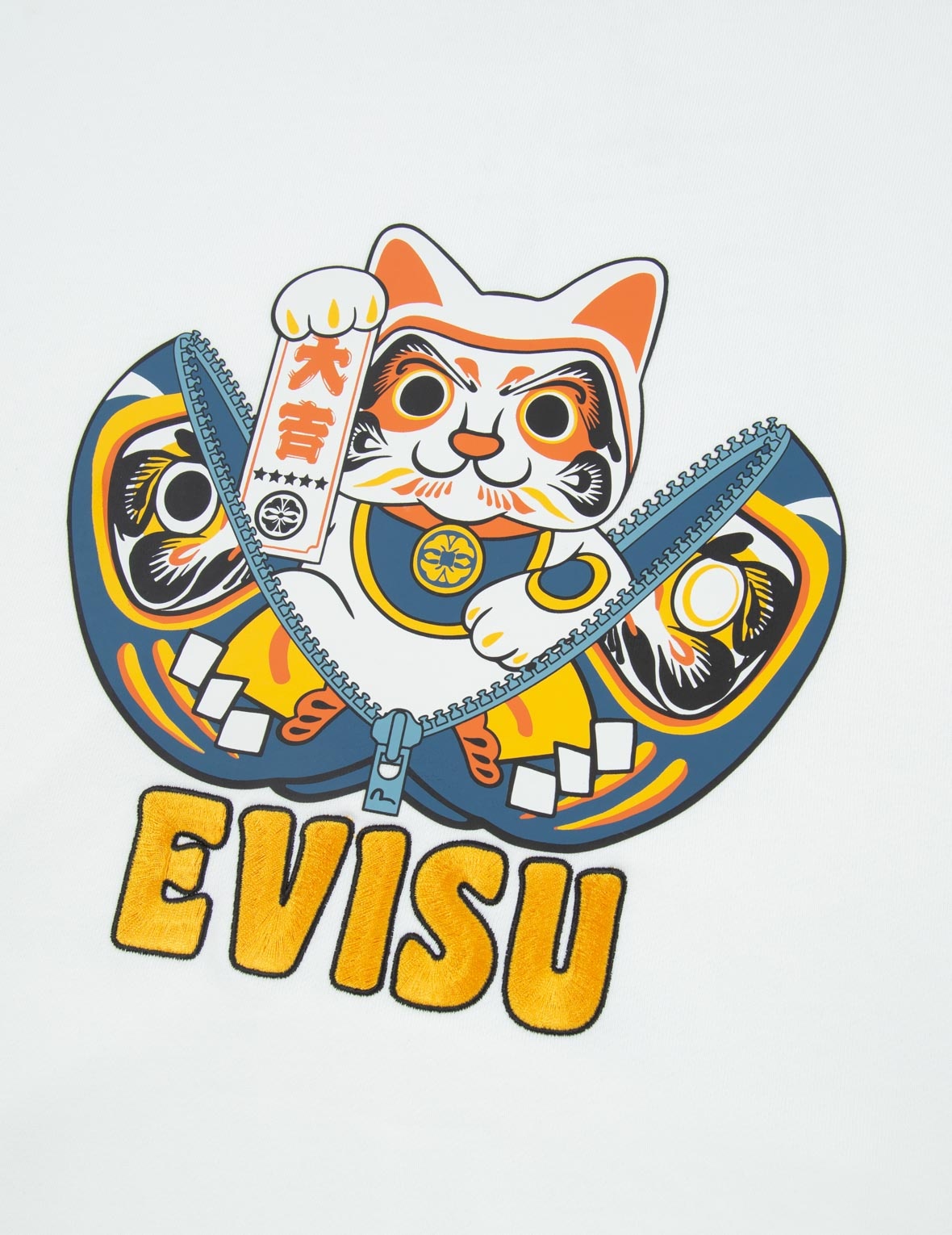 ZIP-UP DARUMA AND FORTUNE CAT PRINT HOODED SWEATSHIRT - 12