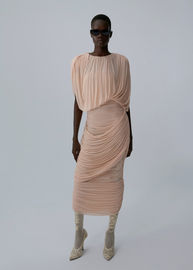MAGDA BUTRYM Strapless draped midi dress in blush outlook
