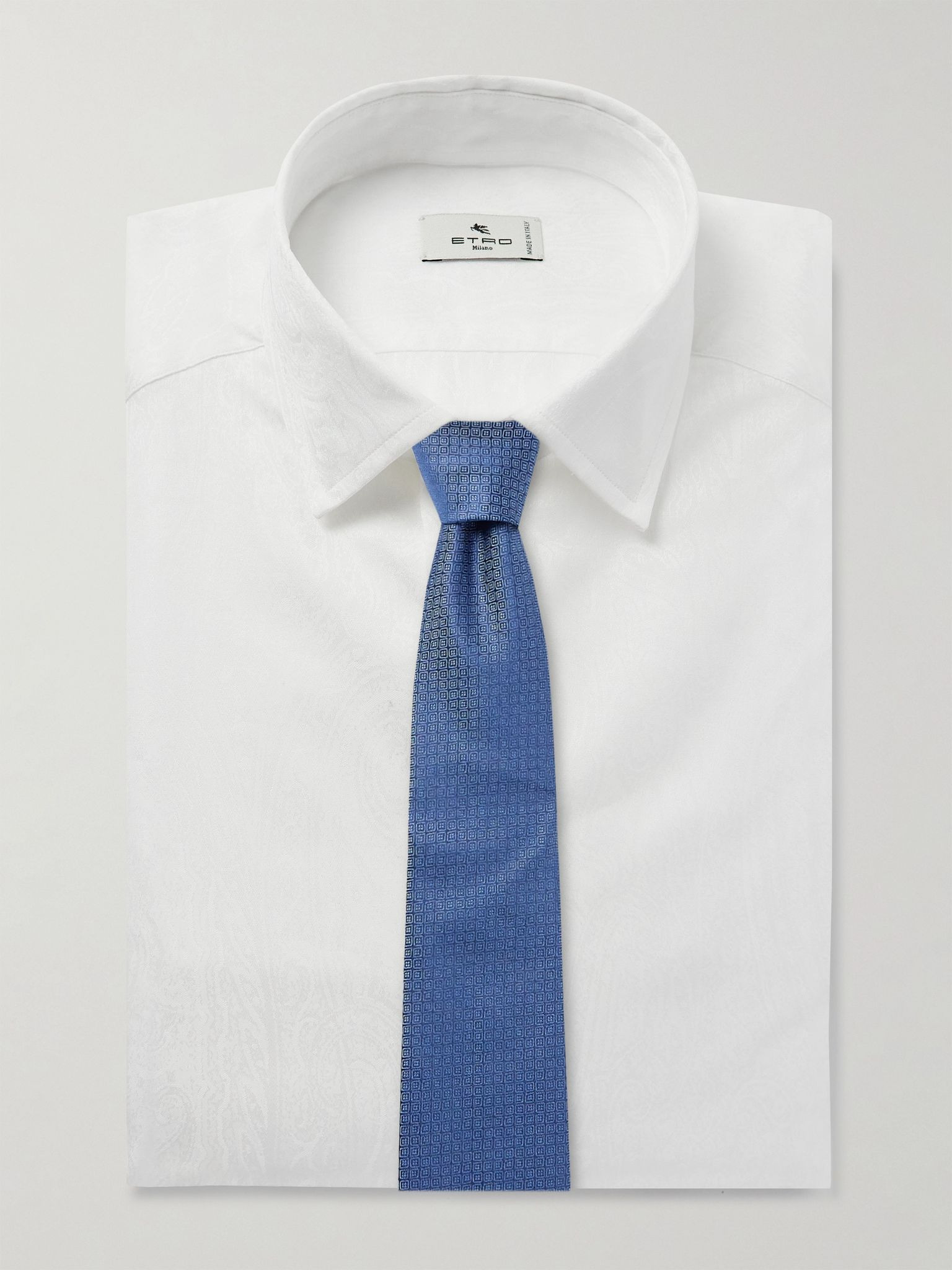 Roma Slim-Fit Cutaway-Collar Paisley-Jacquard Cotton Shirt White - 5