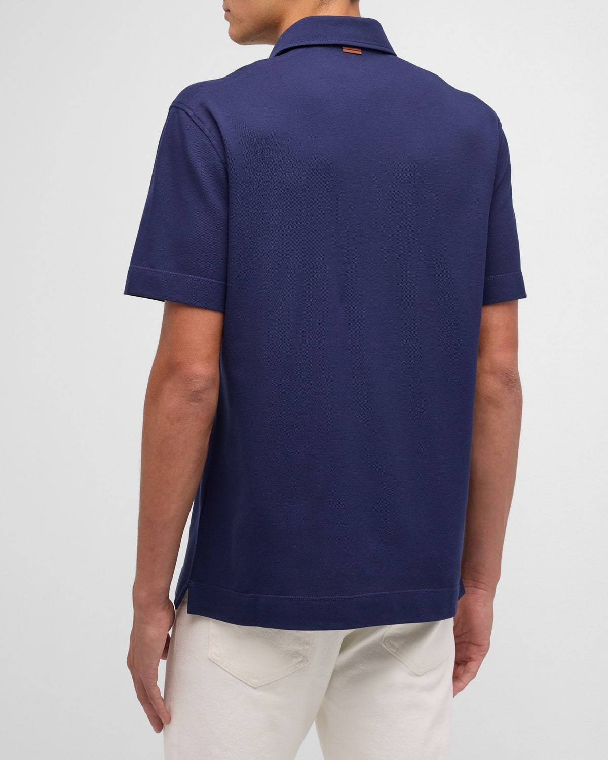 Men's Cotton Polo Shirt with Leather-Trim Pocket - 4