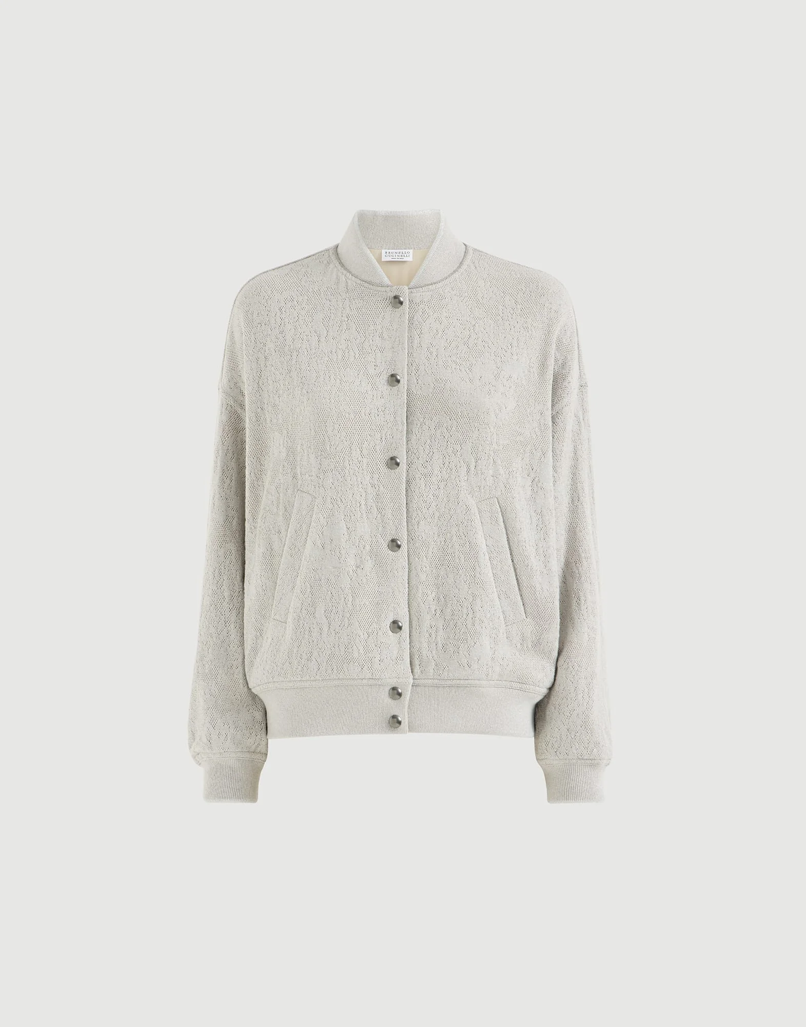 Lace flowers jersey sweatshirt in sparkling virgin wool and cashmere with monili - 1