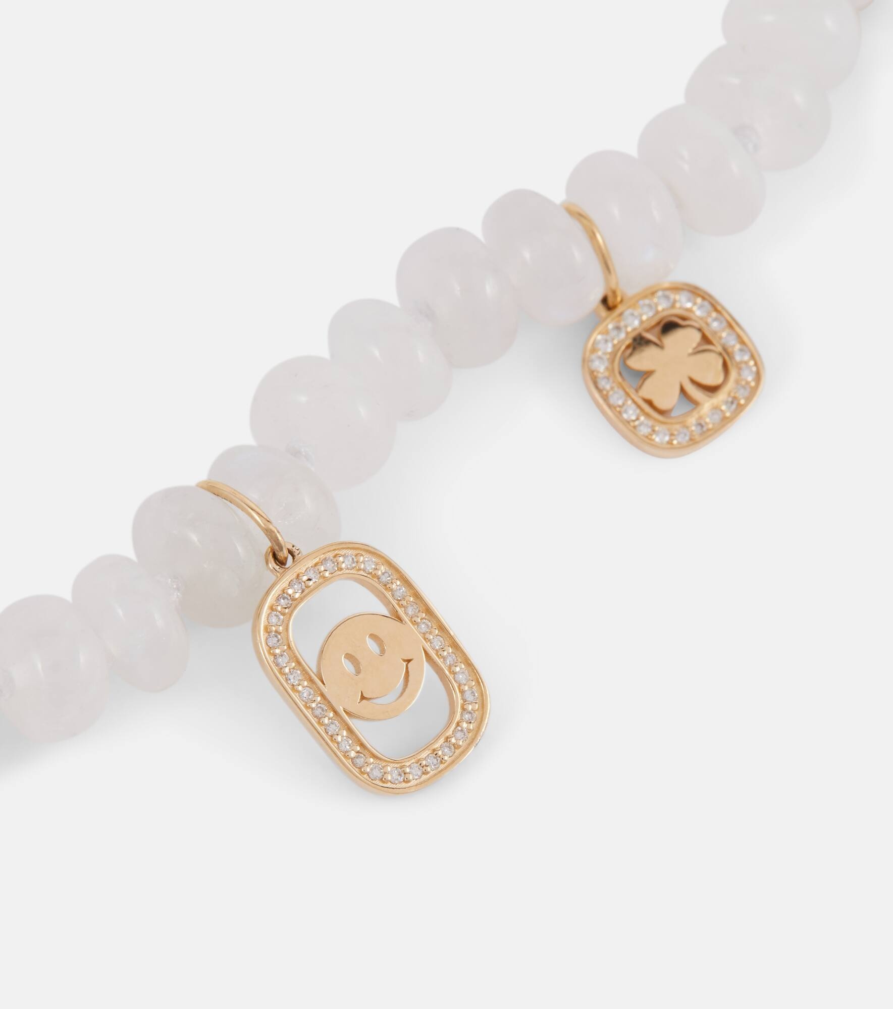 Multi-charm 14kt gold necklace with moonstone and diamonds - 6