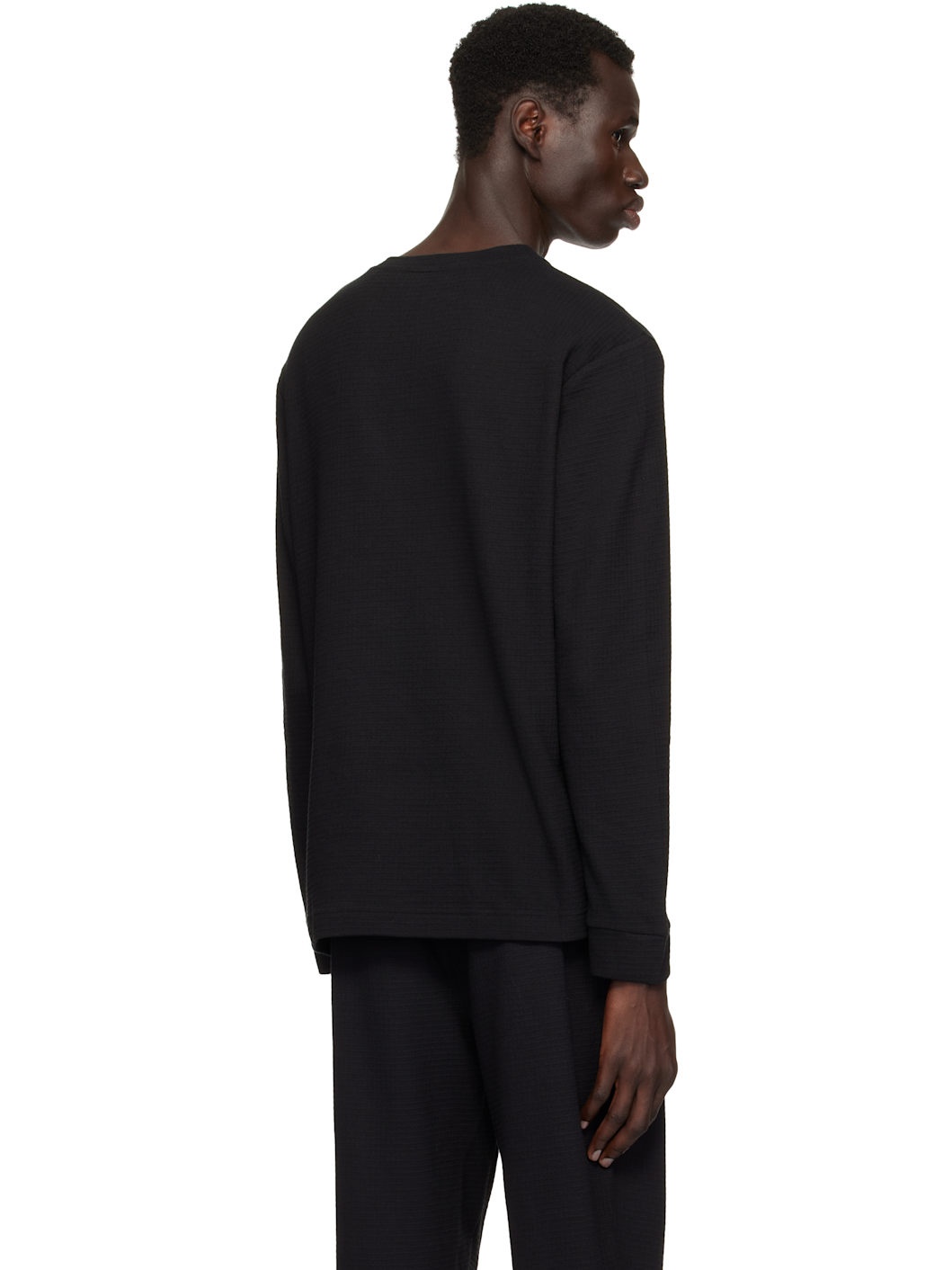 Black Cotton-Blend Embroidered Logo Long Sleeve T-shirt - 3