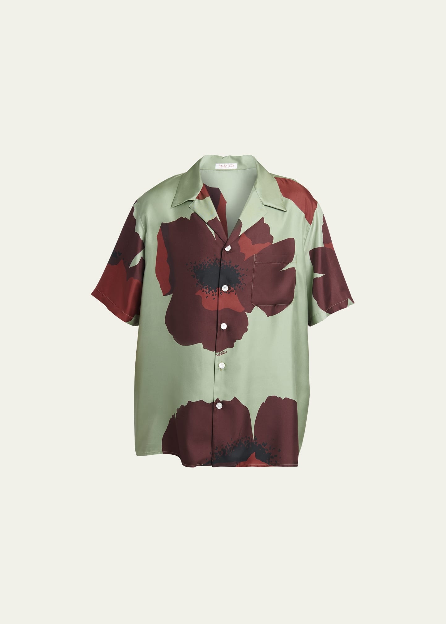 Men's Floral Portrait Silk Camp Shirt - 1