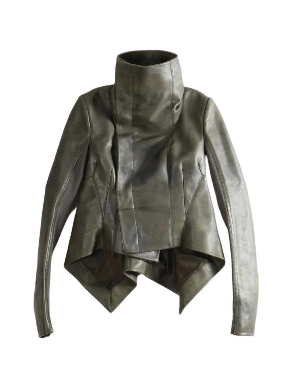 funnel-neck asymmetric leather jacket - 1