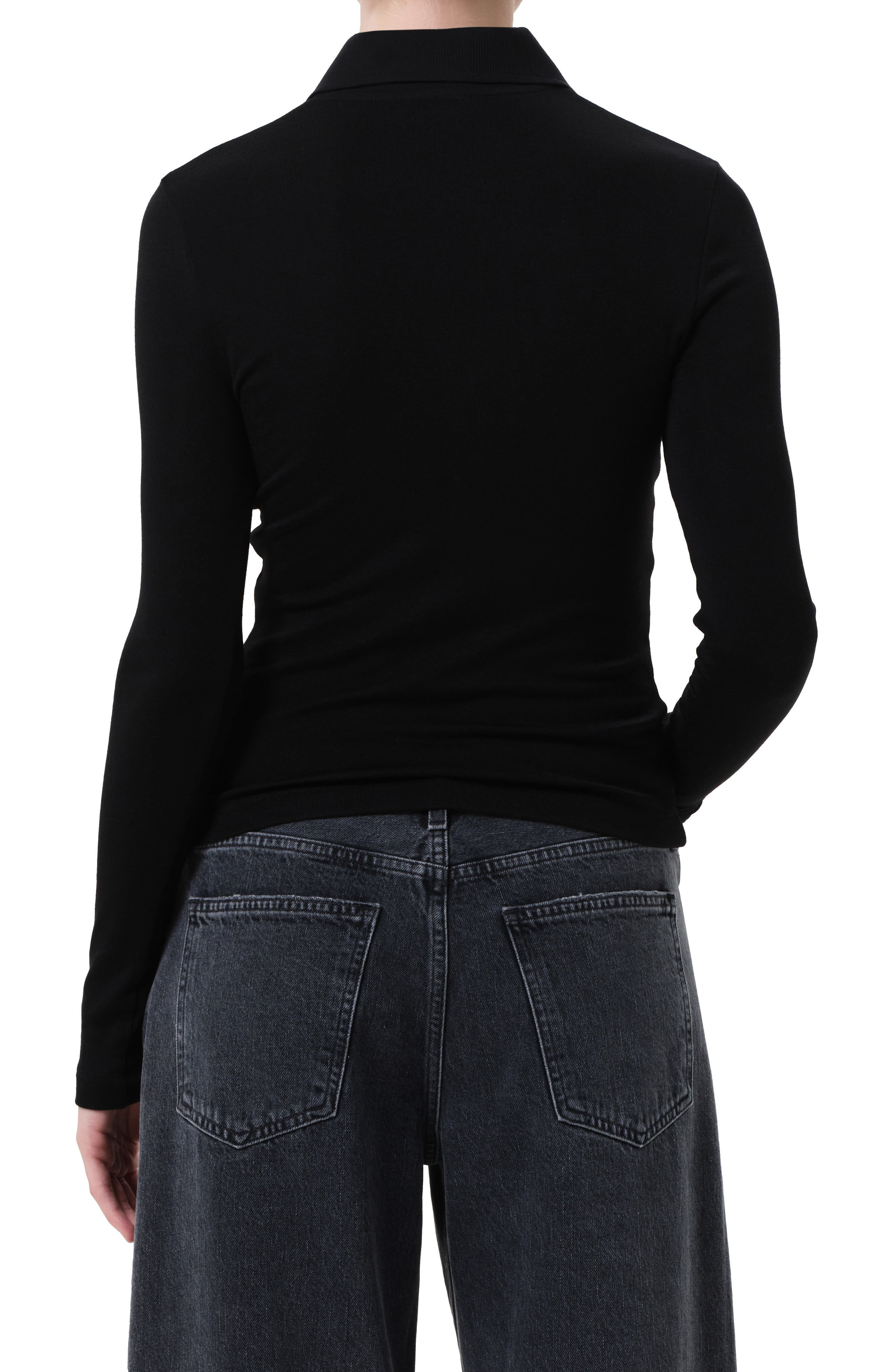 AGOLDE Amos Long Sleeve Polo Shirt in Black at Nordstrom - 2