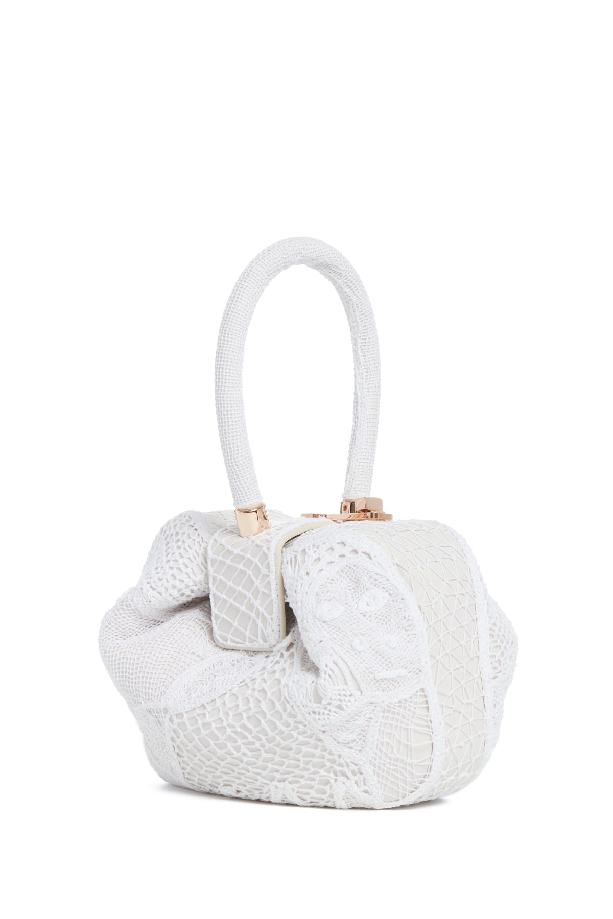 Nina Bag in Ivory Nappa Leather with Cotton Macrame - 1