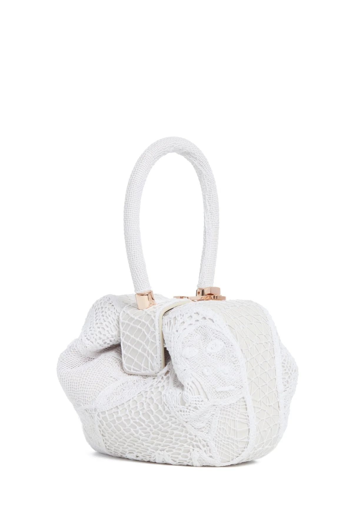 Nina Bag in Ivory Nappa Leather with Cotton Macrame - 1