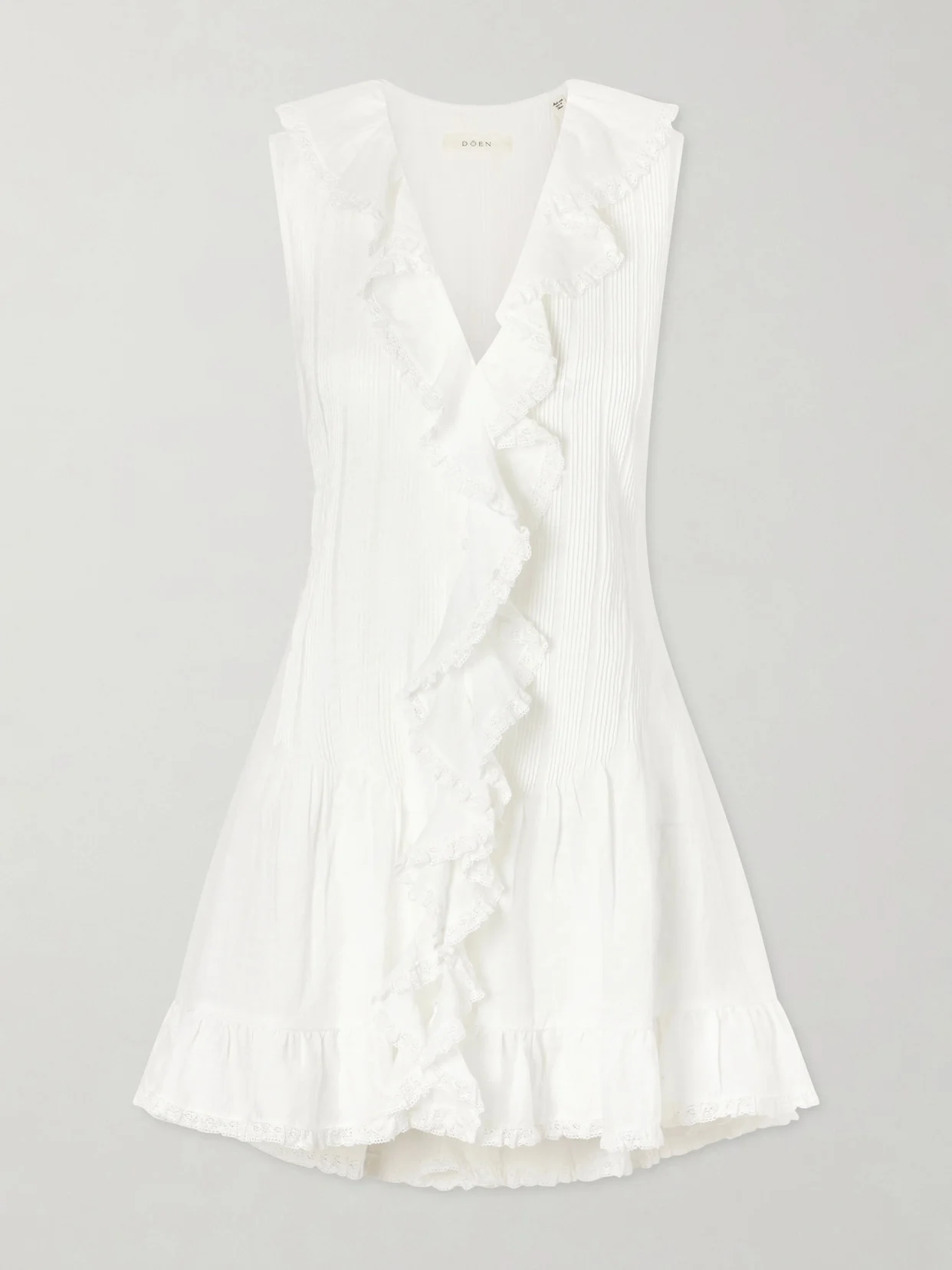 Henrietta Ruffled Embroidered Ramie Mini Dress - 1