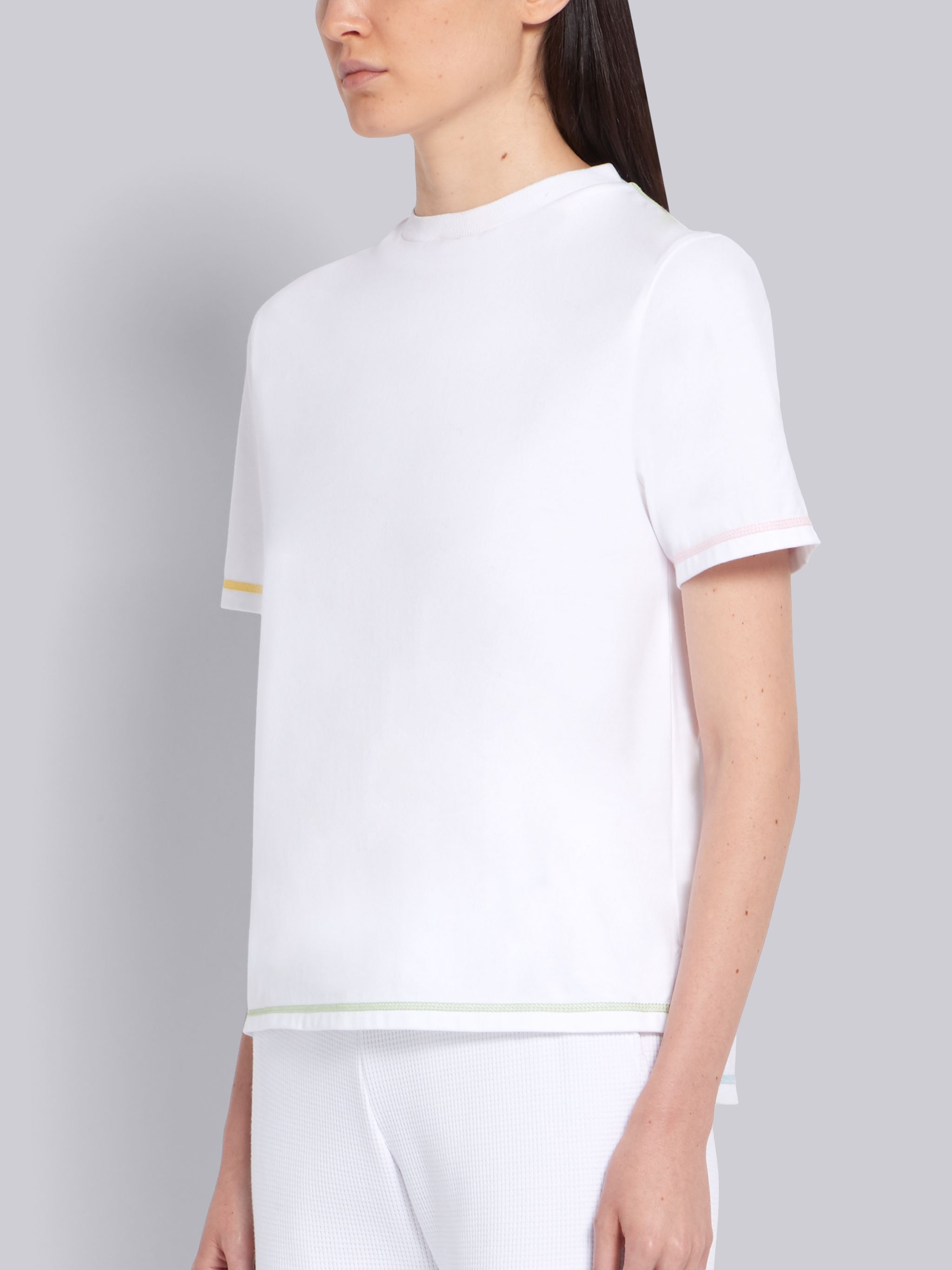 White Medium Weight Jersey Contrast Stitch Short Sleeve Tee - 2