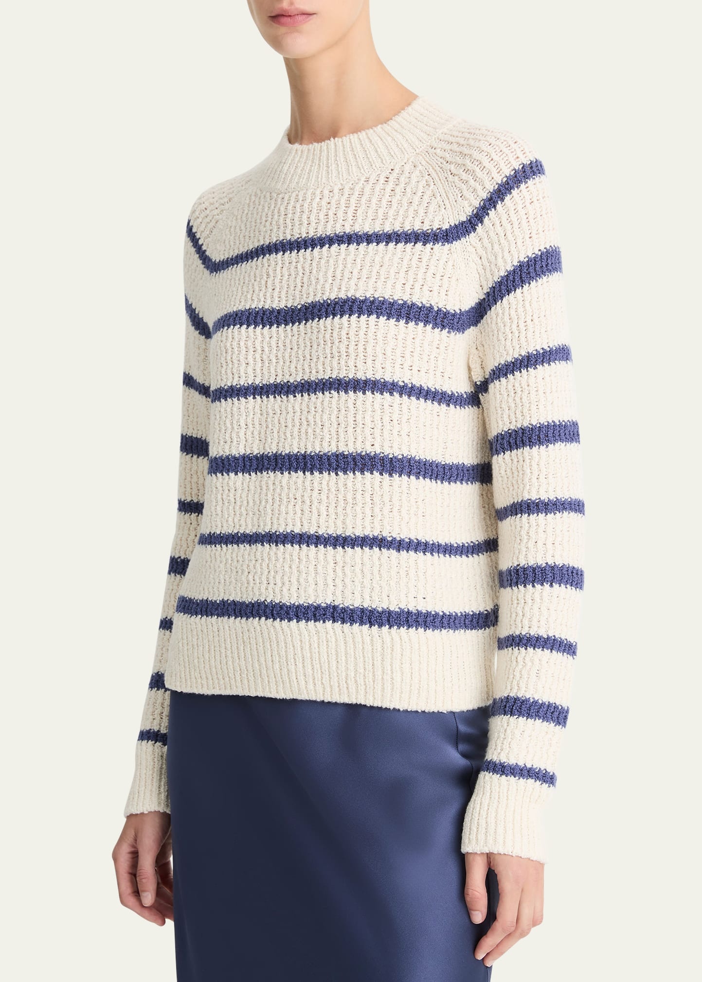 Ribbed Stripe Raglan-Sleeve Crewneck Sweater - 4