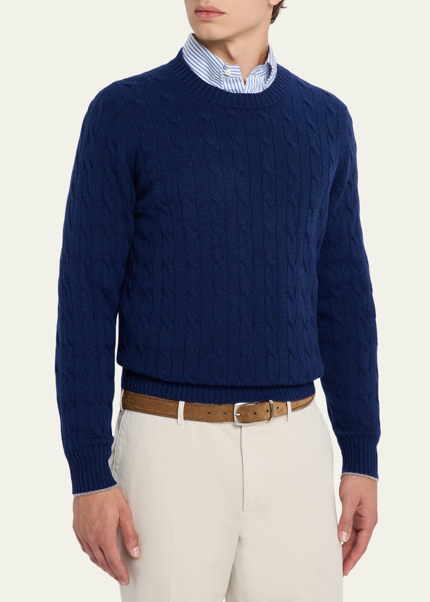 Men's Cashmere Cable Knit Crewneck Sweater - 4