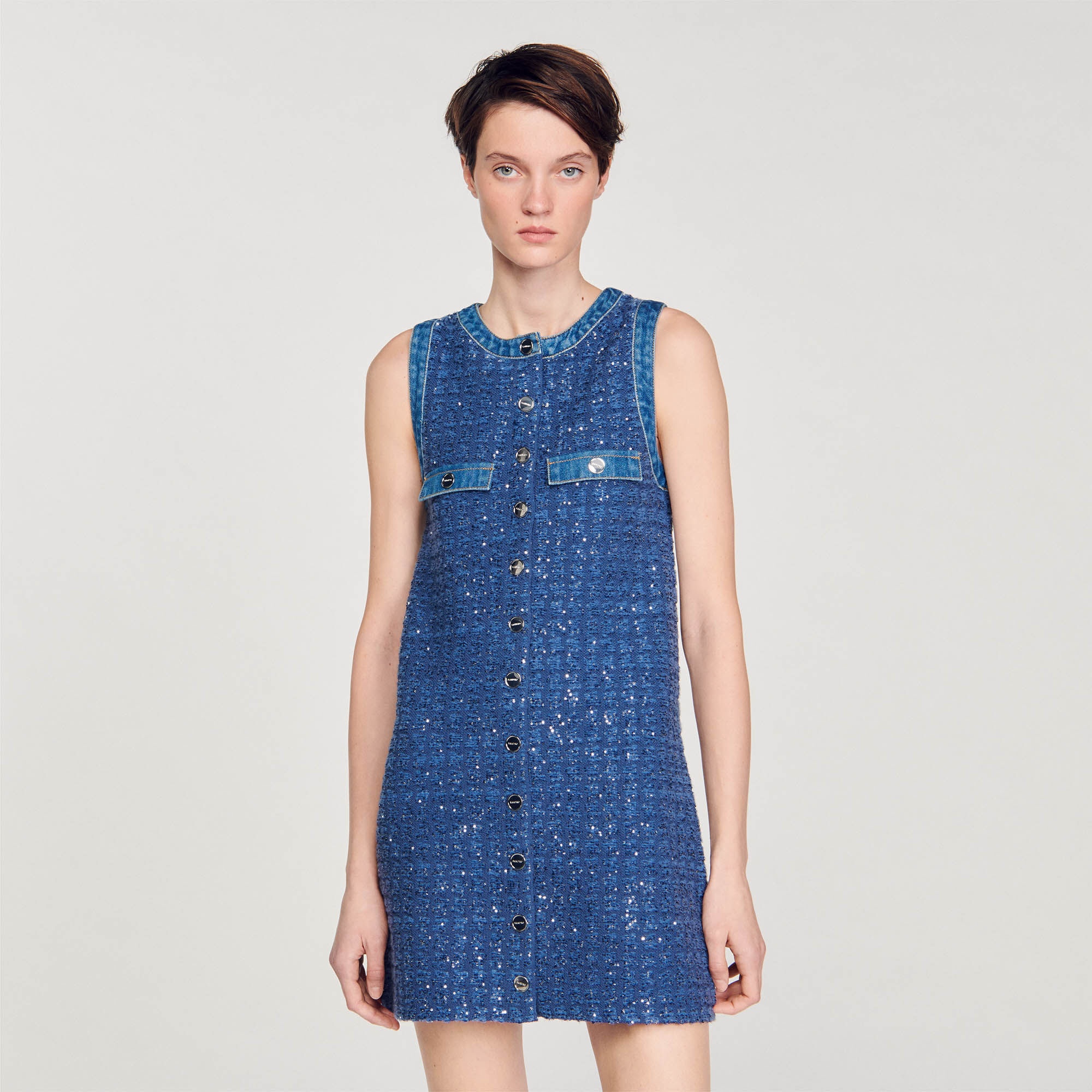 SHORT TWEED TRAPEZE DRESS - 5