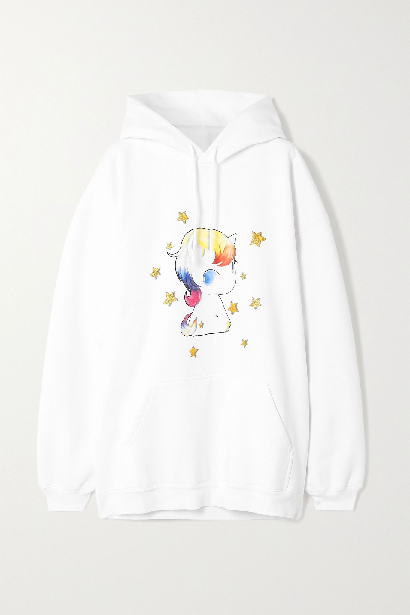 Oversized glittered printed cotton-blend jersey hoodie - 1