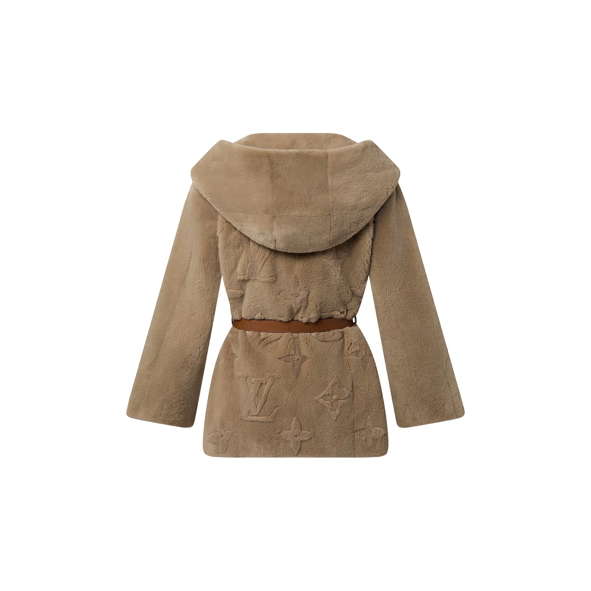 Mink Intarsia Short Hooded Wrap Coat - 3