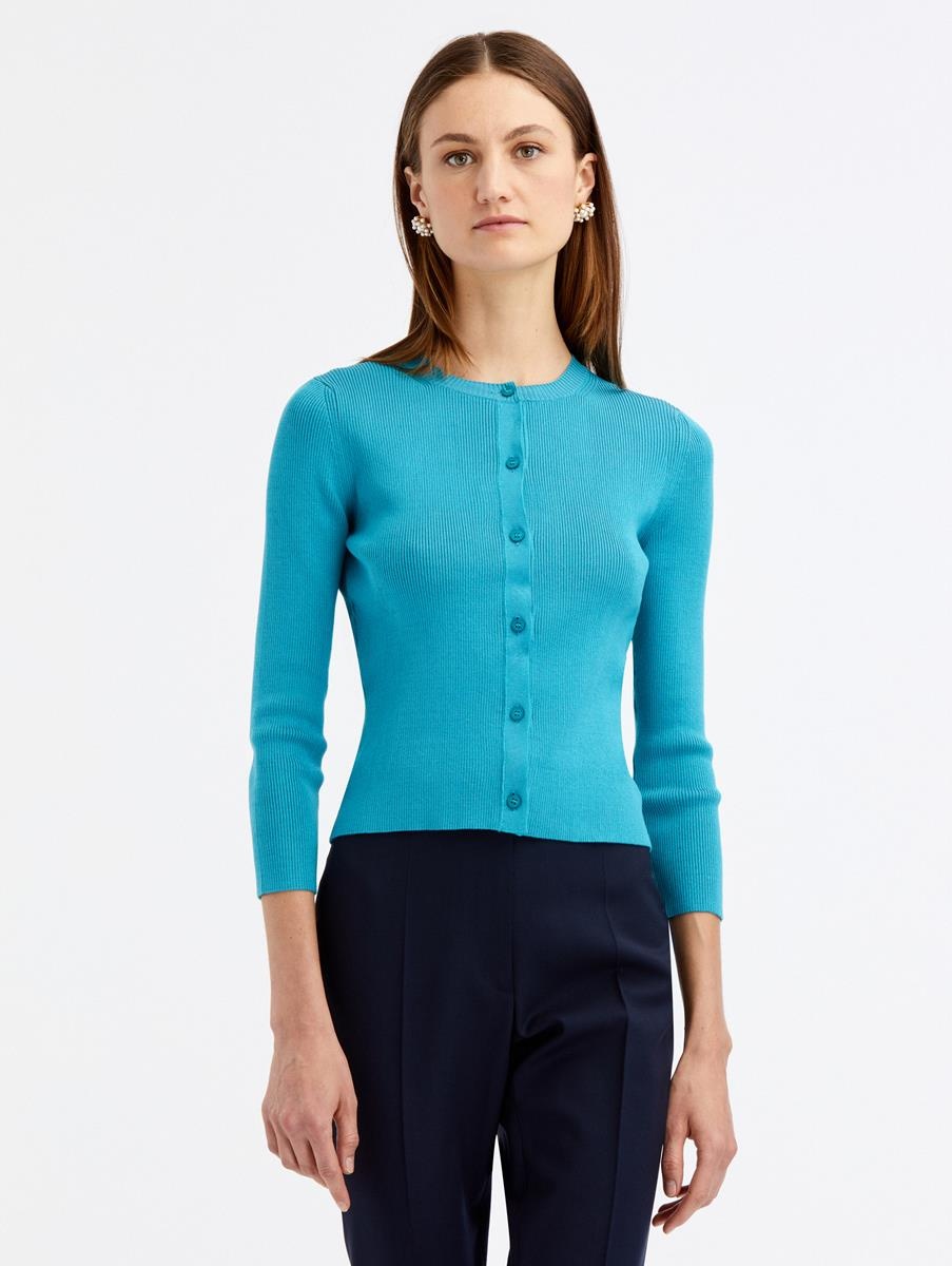 SILK BUTTON FRONT RIB CARDIGAN - 1