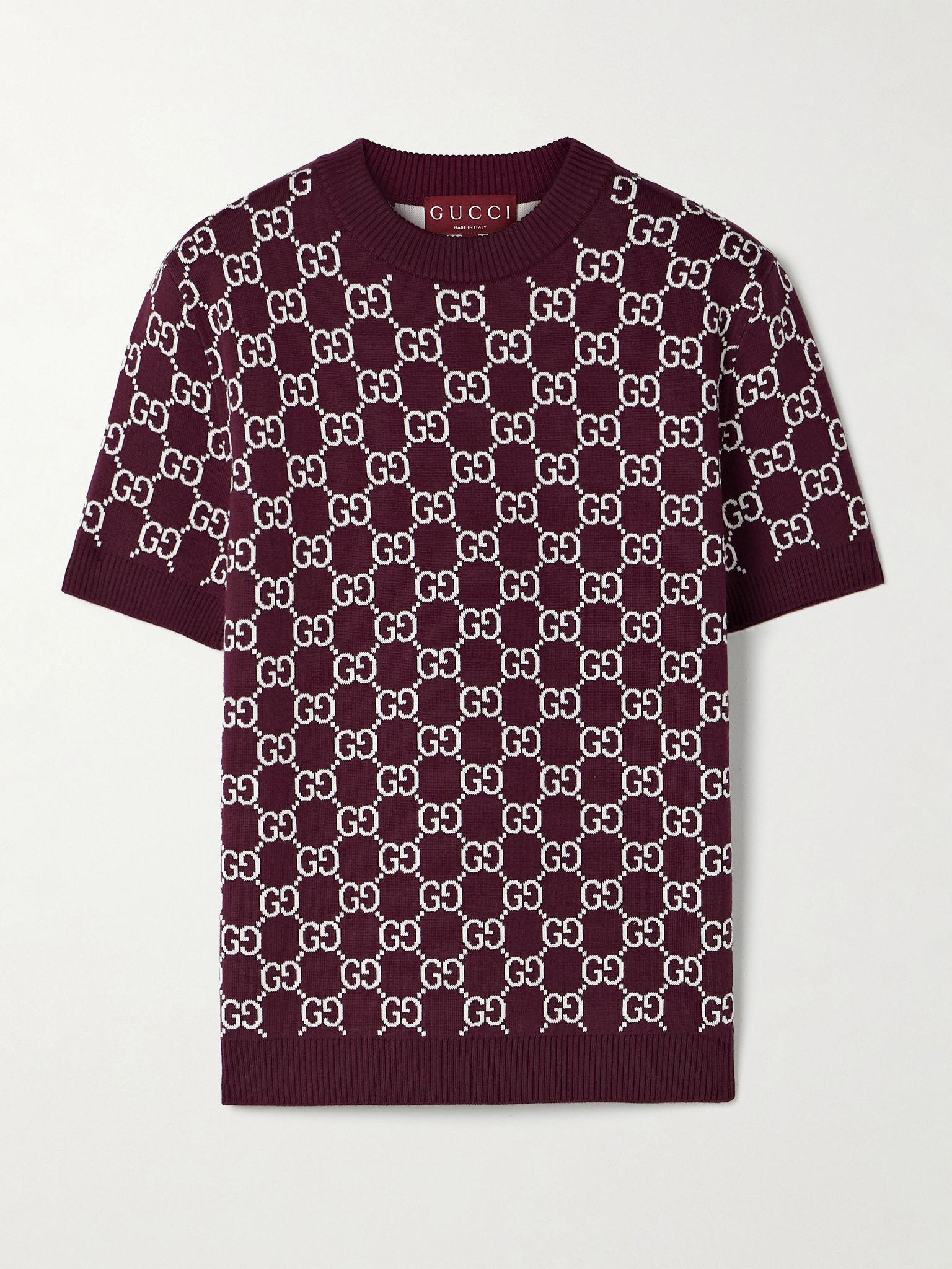 Jacquard-knit wool-blend sweater Burgundy - 1