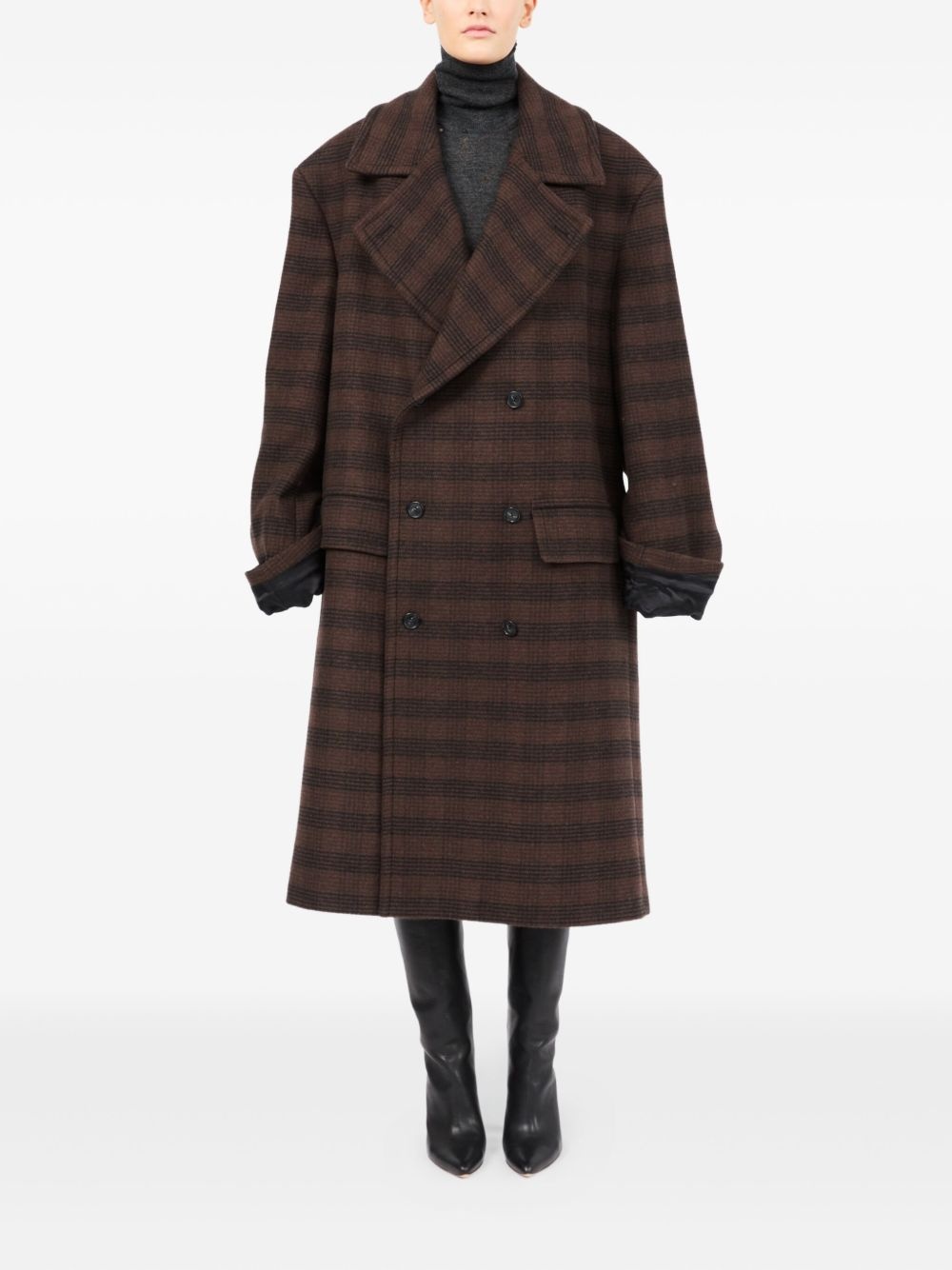 checked double-breasted coat - 2