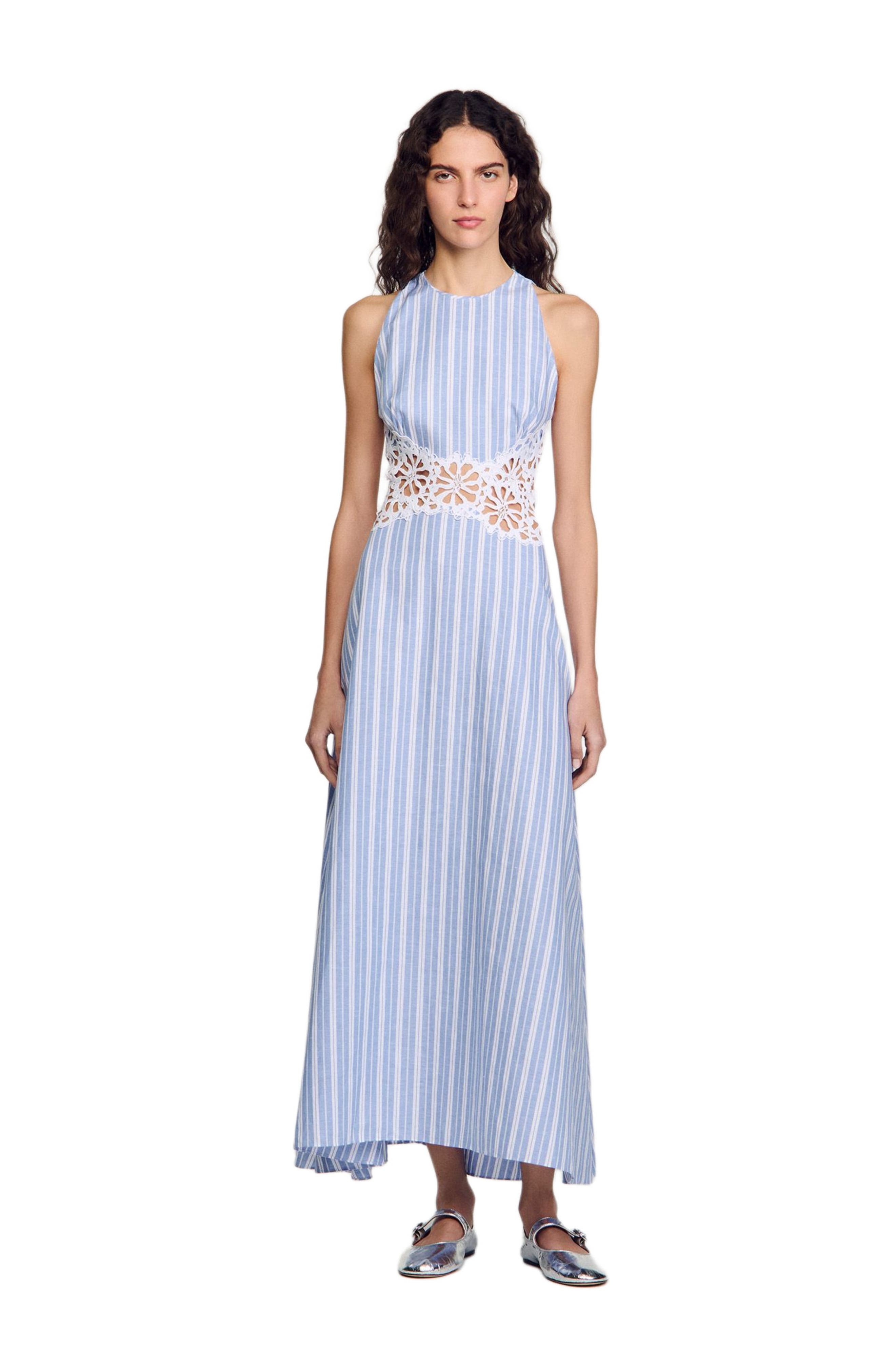 SANDRO Striped maxi dress with lace in Blu /White at Nordstrom - 4