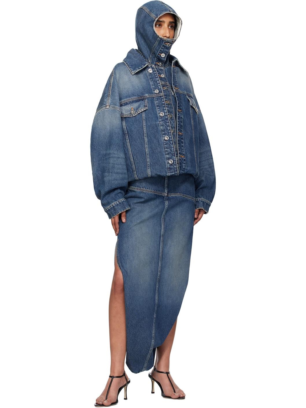 Blue Internal Belt & Zipped Opening Denim Maxi Skirt - 4