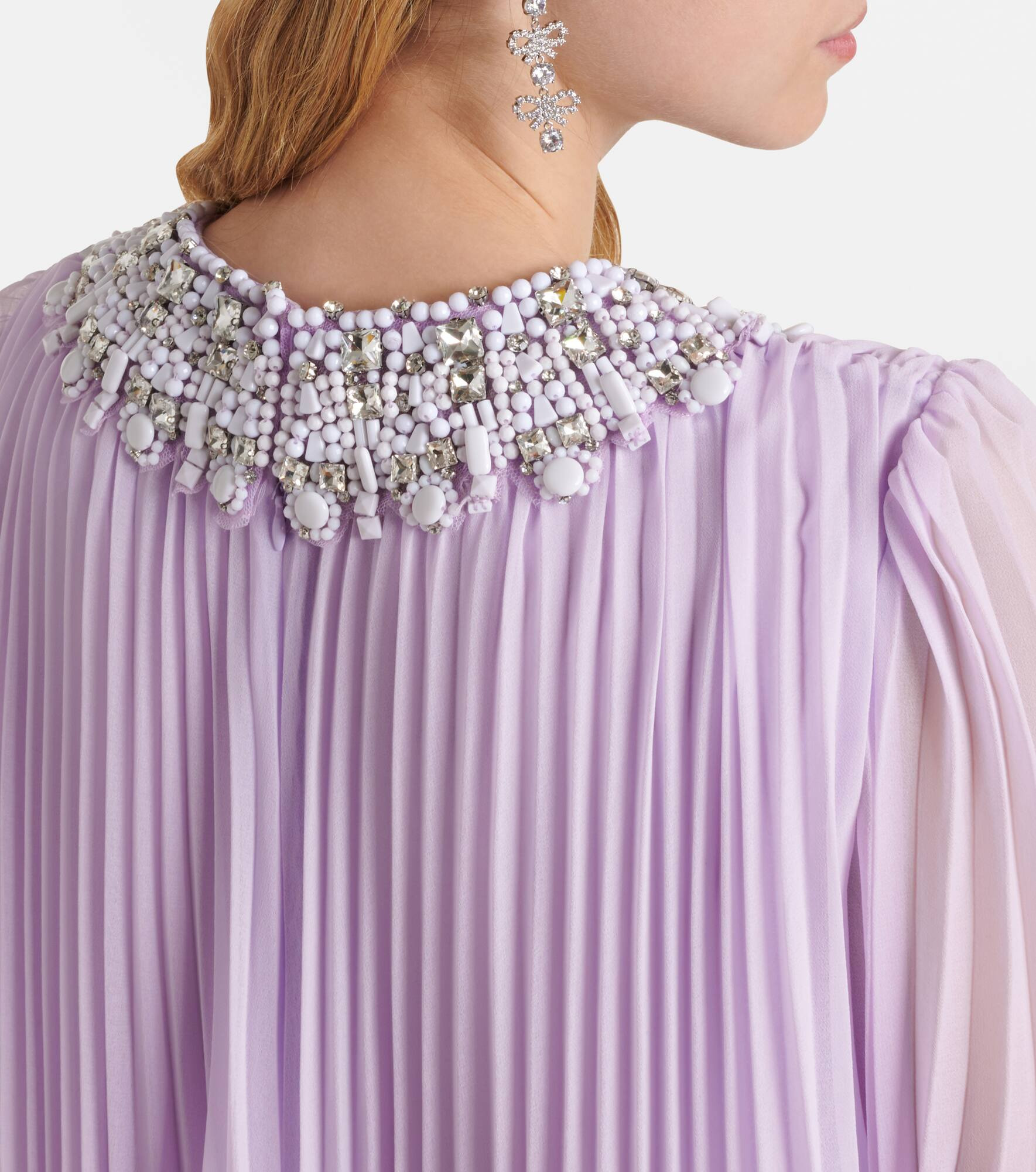 Feather-trimmed plissé chiffon midi dress - 7