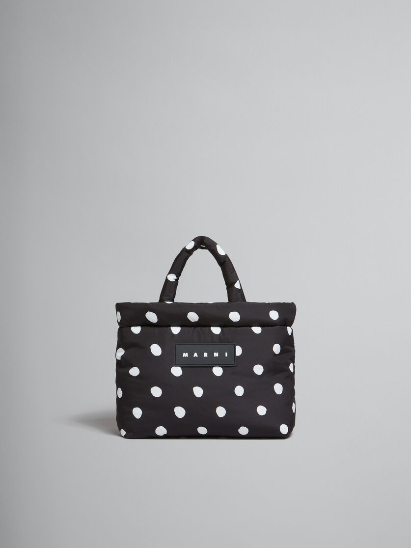 BLACK POLKA-DOT NYLON PUFF MINI TOTE BAG - 1