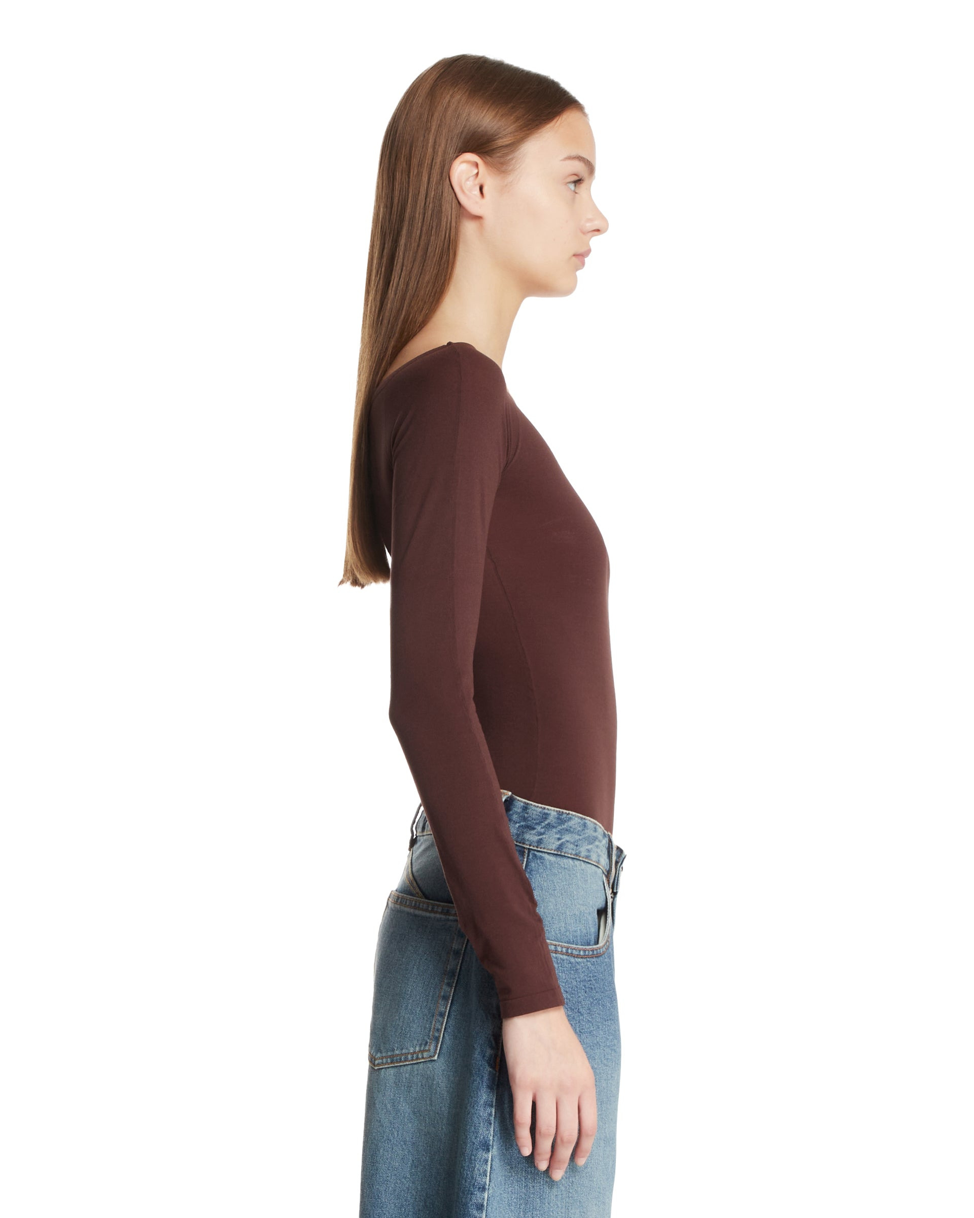 Brown Off-the-Shoulder Knit Bodysuit - 5