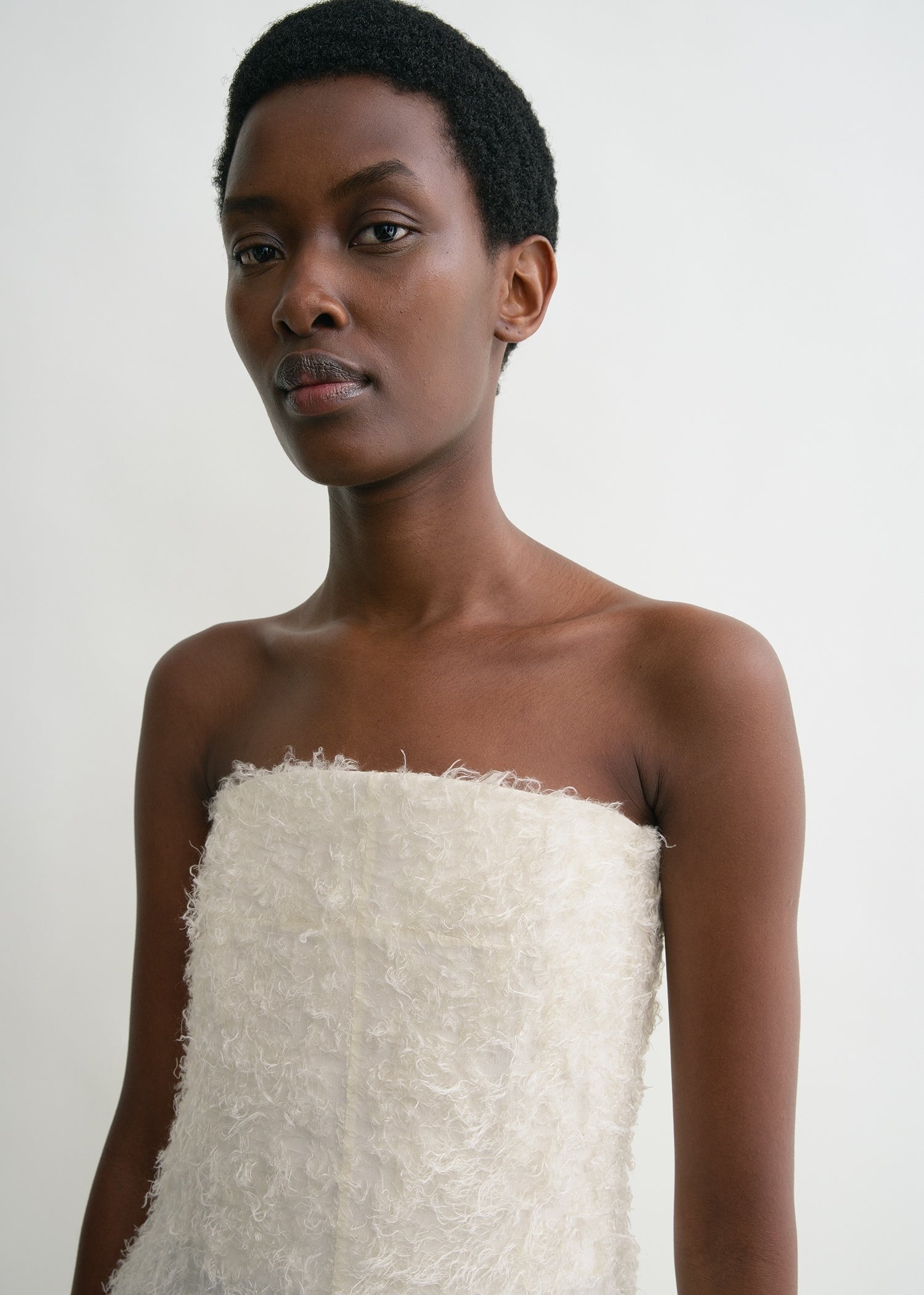 Strapless fil coupé dress ecru - 5