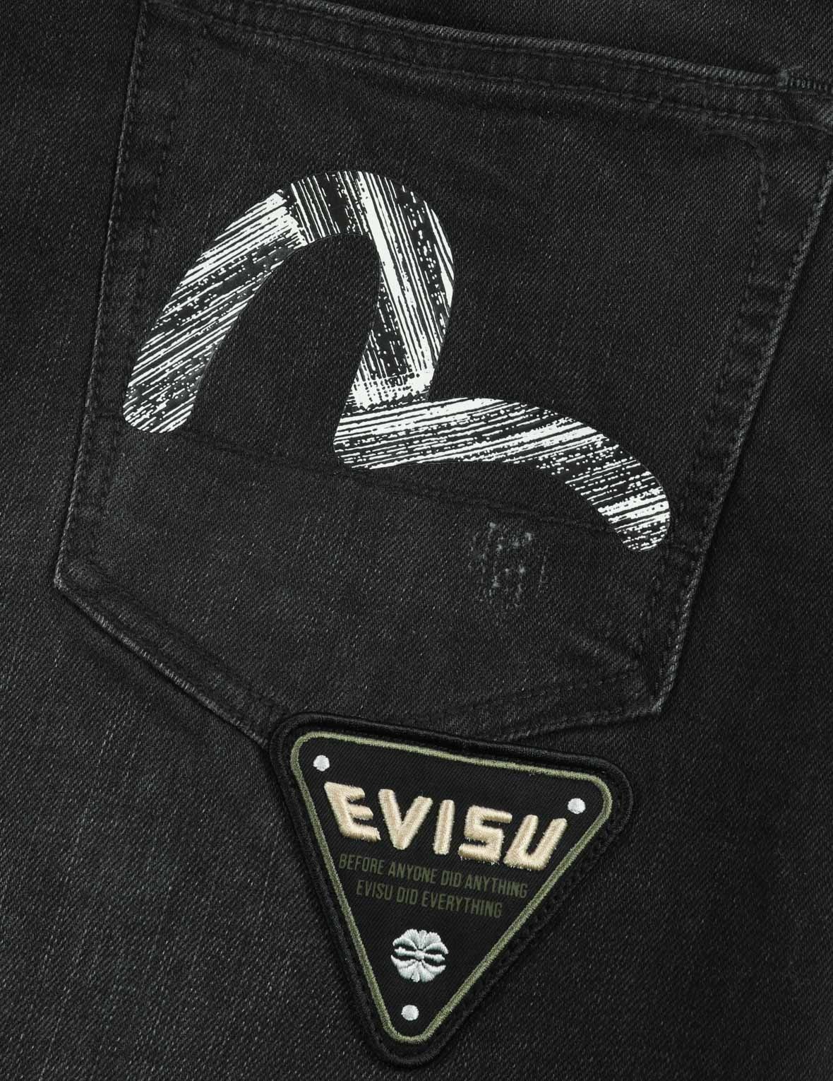 MULTI BADGES AND SEAGULL PRINT LOOSE FIT DENIM JOGGERS - 12