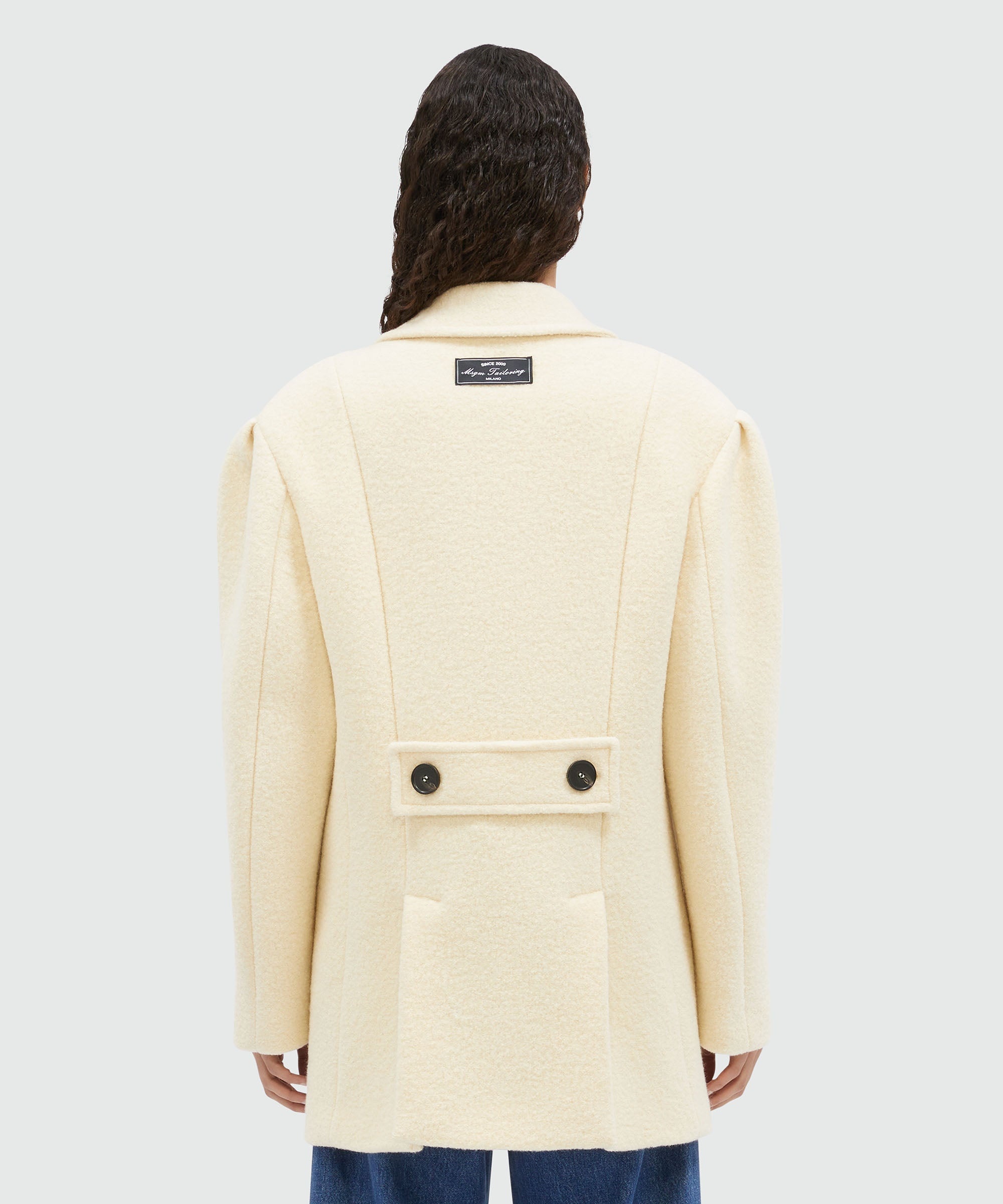 Beige double-breasted bouclé wool pea coat - 3