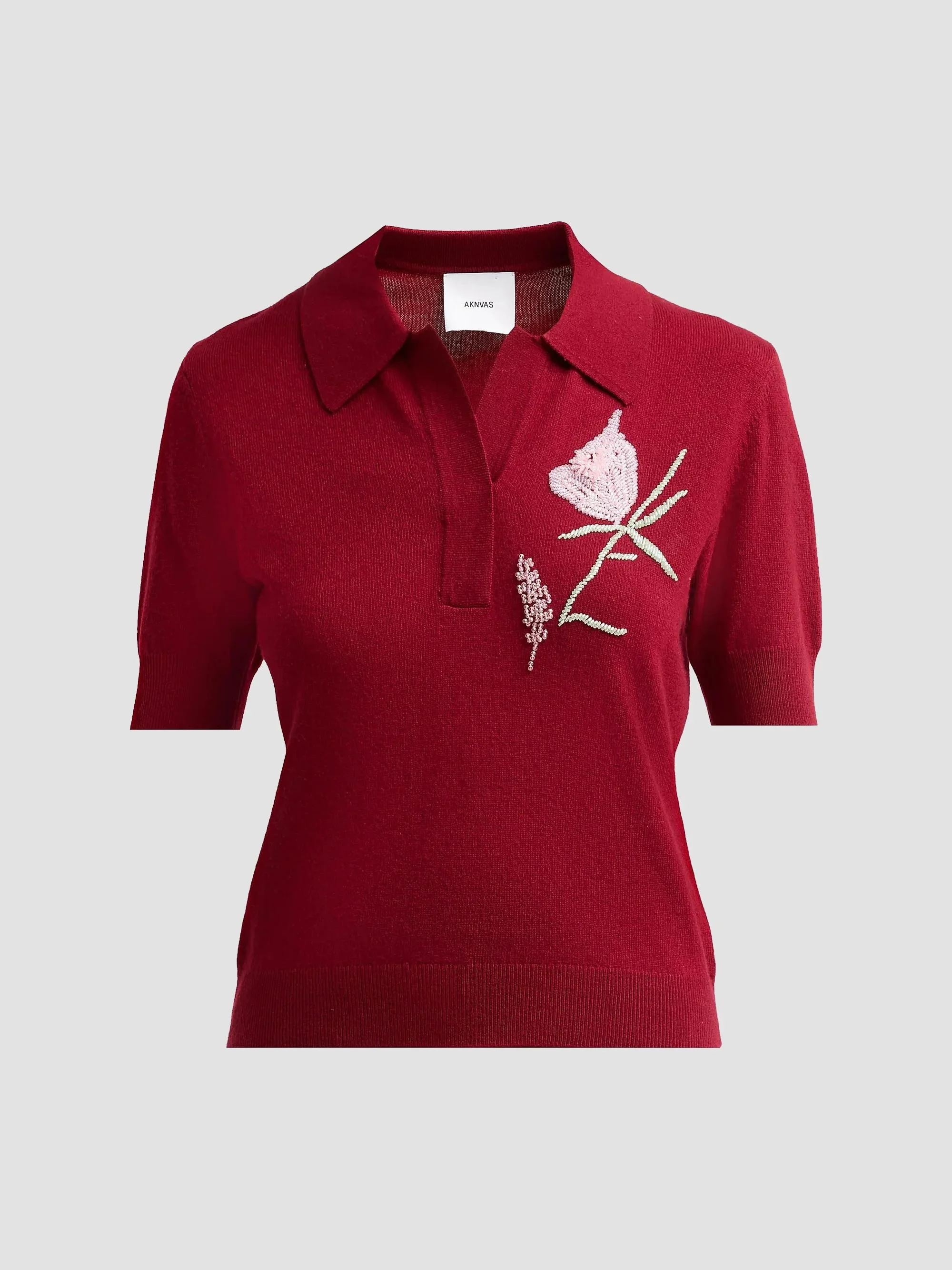 Women's Ailey Embroidered Wool-Cashmere Polo Sweater - Burgundy - 1