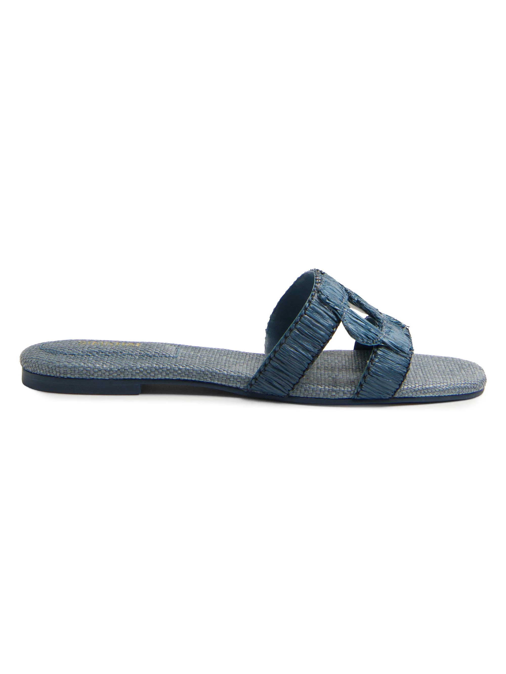 Women's Monogram Raffia Flat Sandals - Indigo - 1