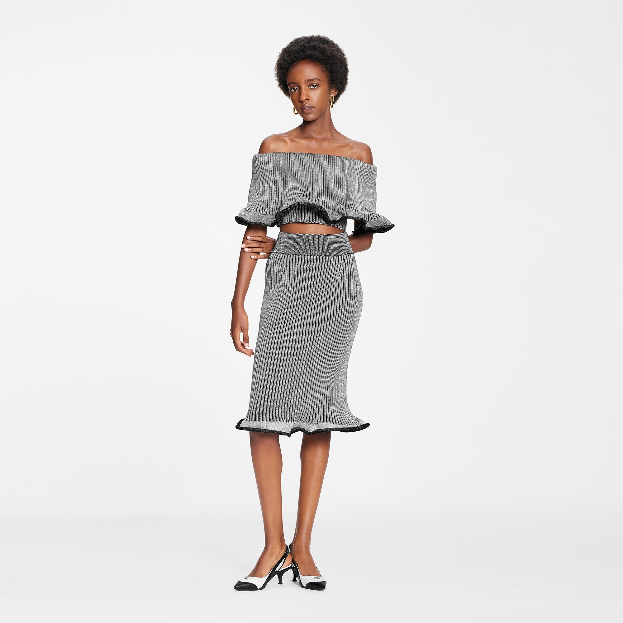 Ribbed Knit Trumpet Hem Skirt - 2
