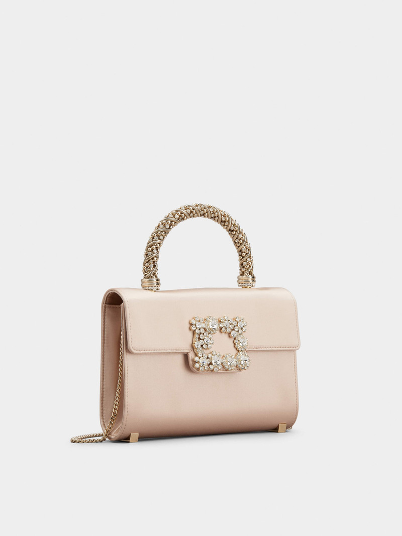 Flower Strass Jewel Buckle Clutch Bag Mini in Satin 3