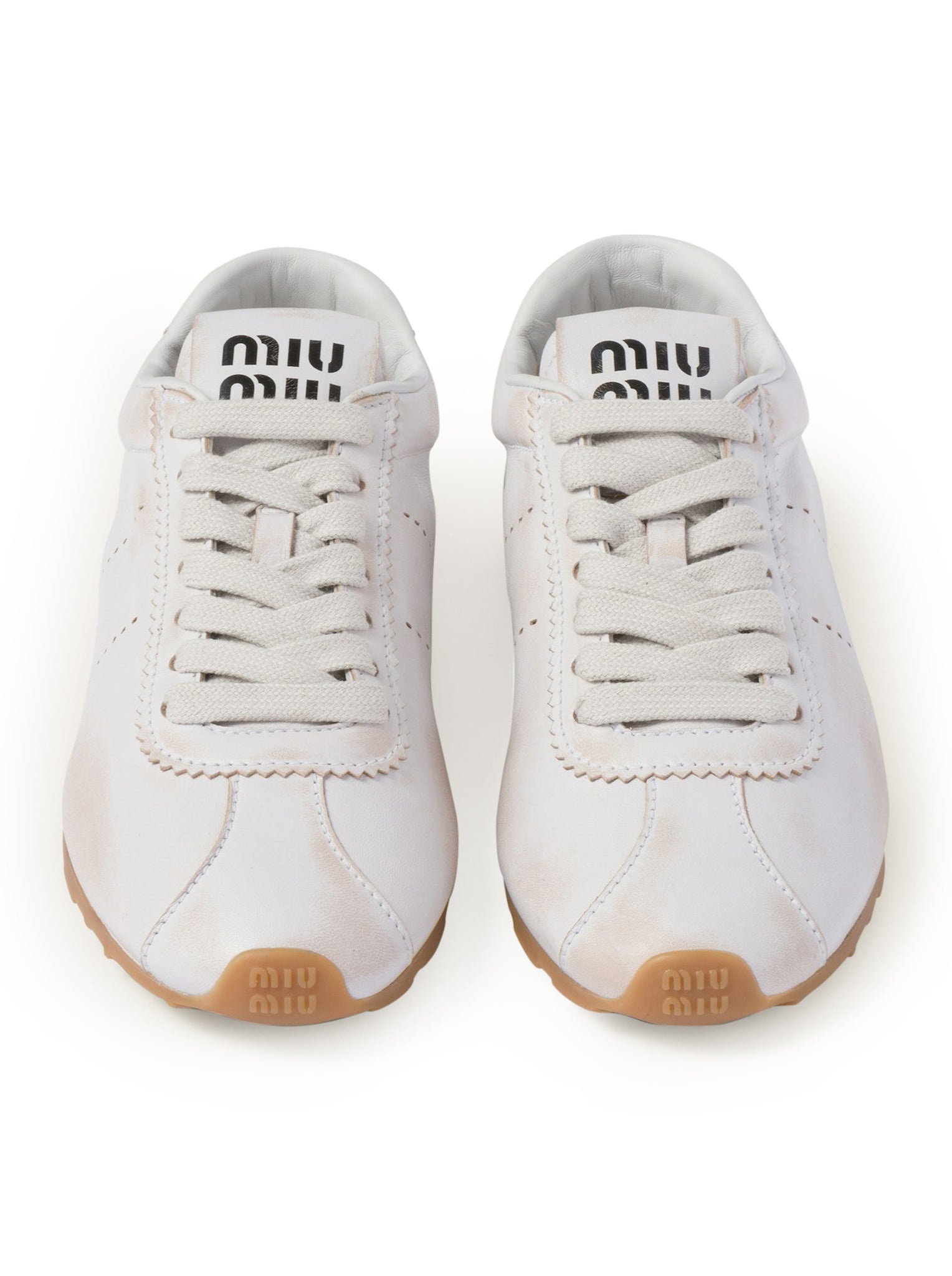 【MIU MIU】BLEACHED SNEAKERS Miu Miu Women's Bleached Suede Ecru Low Top Sneakers & Trainers