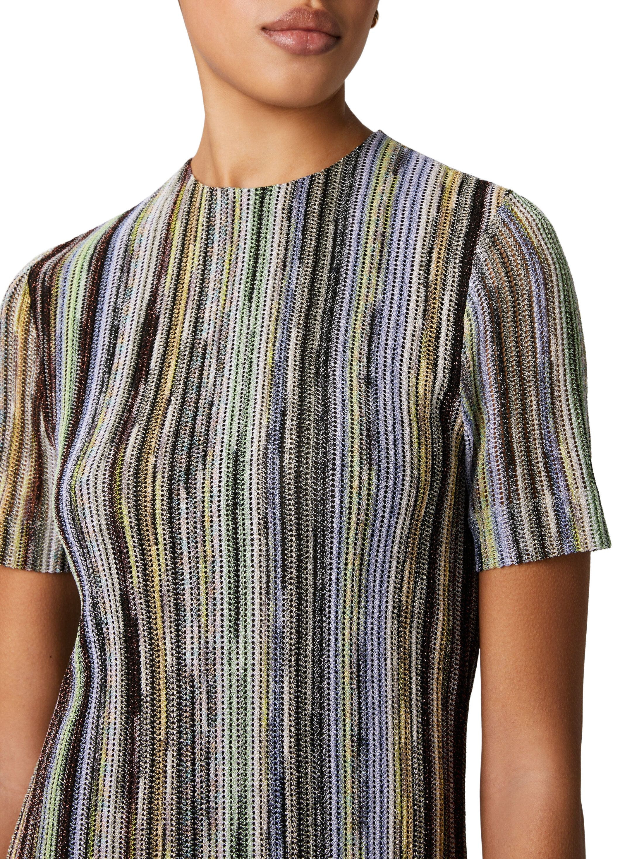 Missoni Short-sleeved Mini-dress In Striped Lamé Slub Viscose in Green Multi at Nordstrom - 4