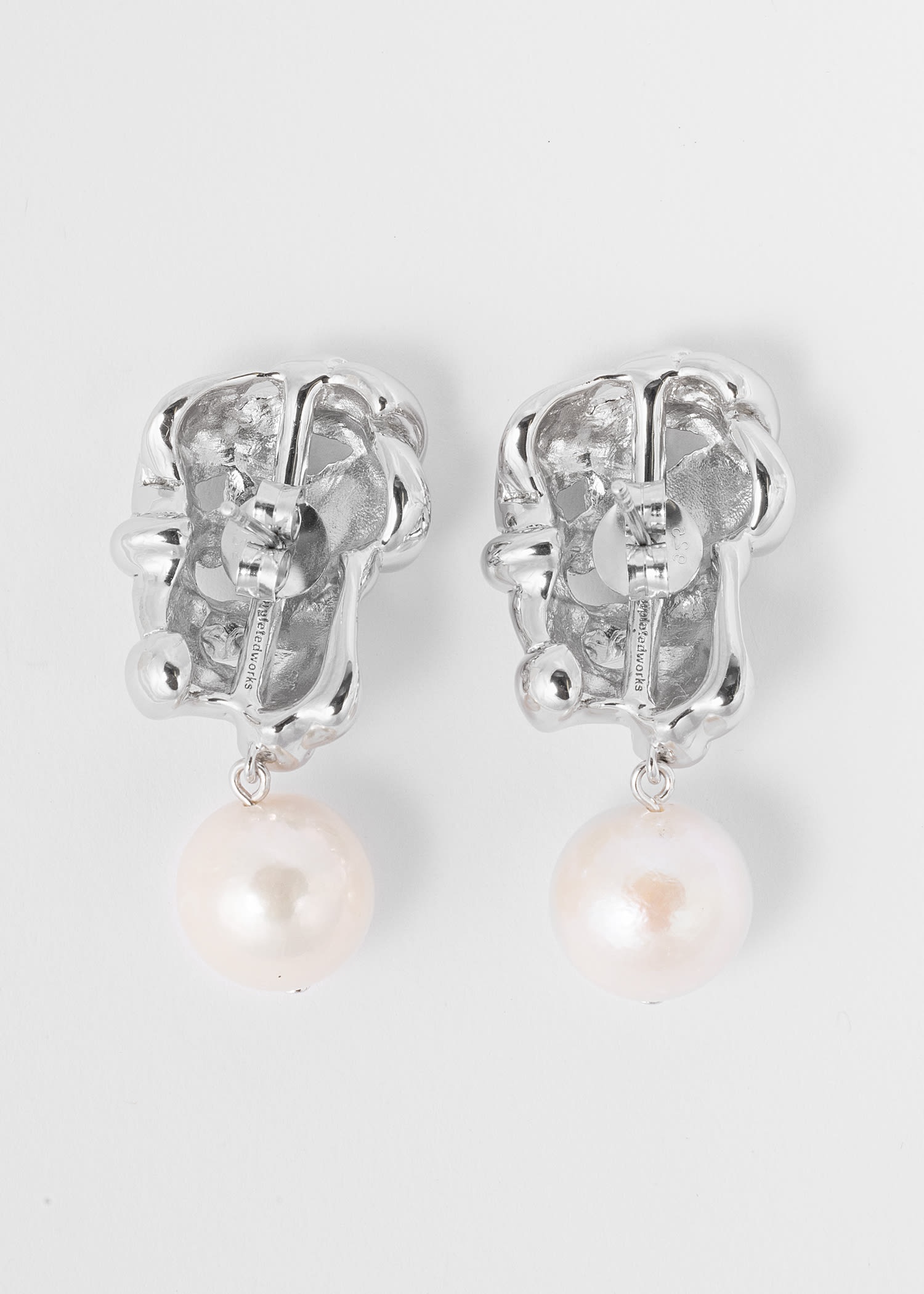 Pearl and Rhodium Plated Drop Earrings by Completedworks - 2
