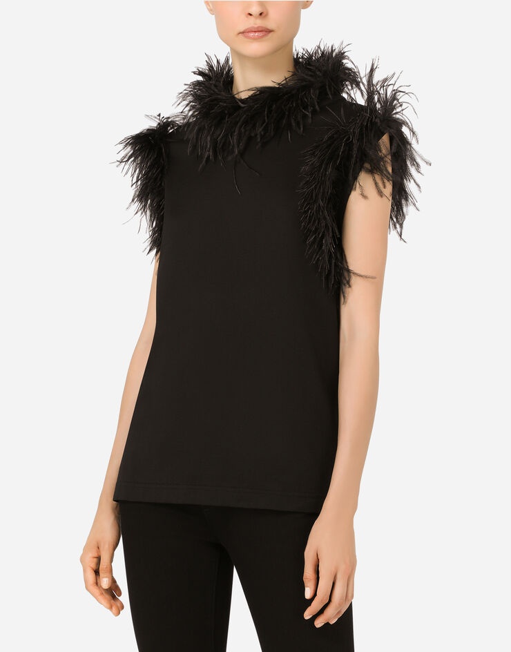 Jersey T-shirt with feathers - 4