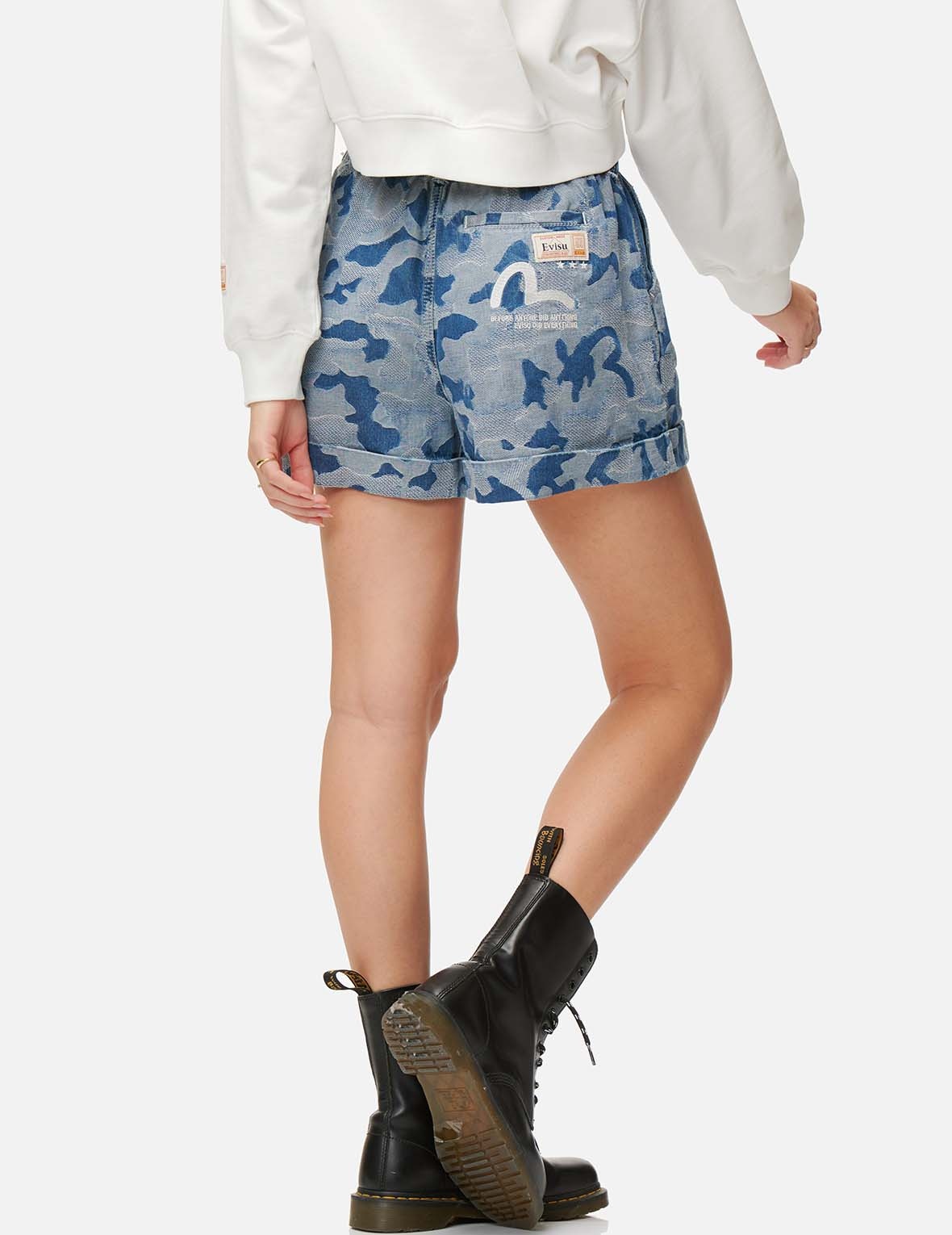 ALLOVER CAMOUFLAGE JACQUARD PAPERBAG DENIM SHORTS - 4