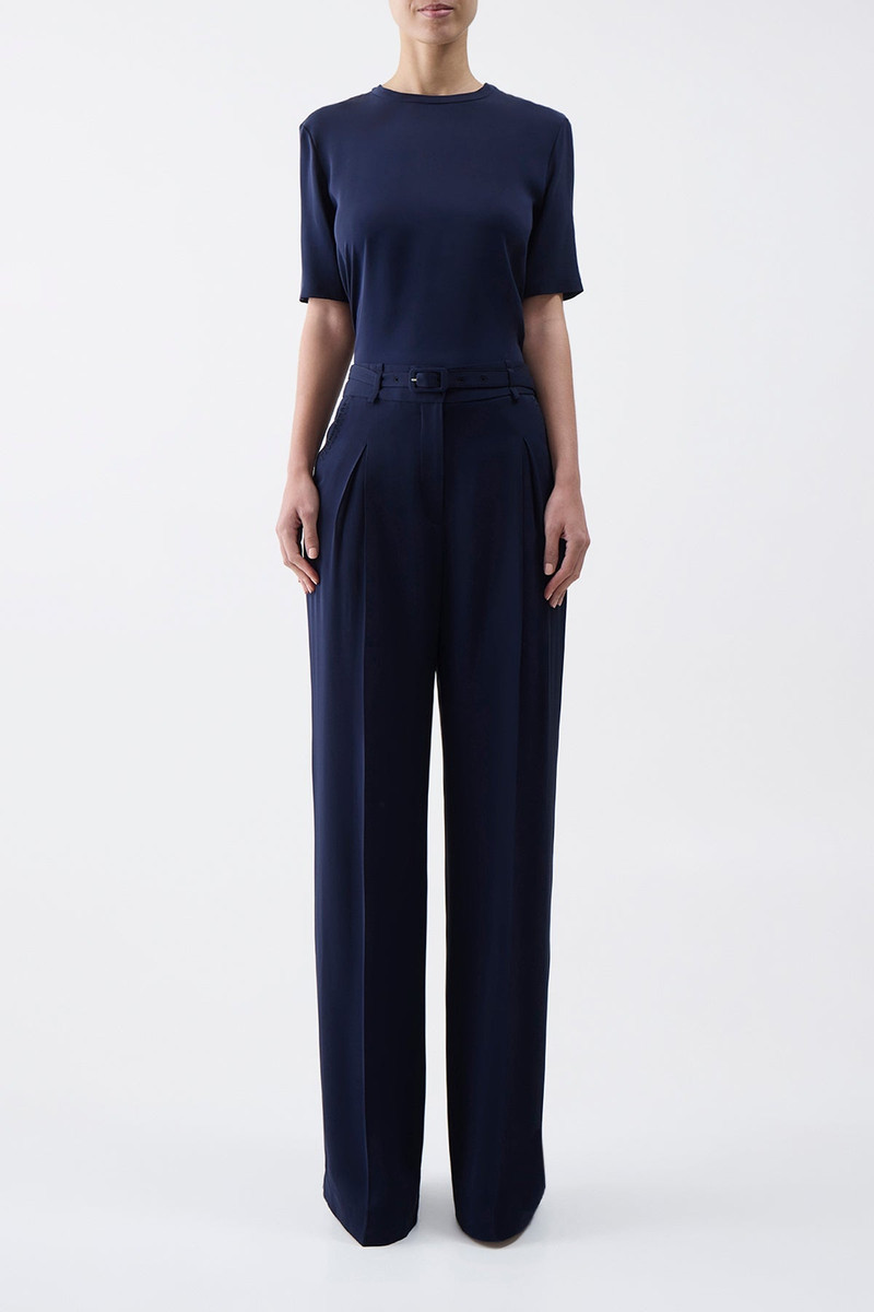 GABRIELA HEARST Maura Pant in Navy Silk Crepe outlook
