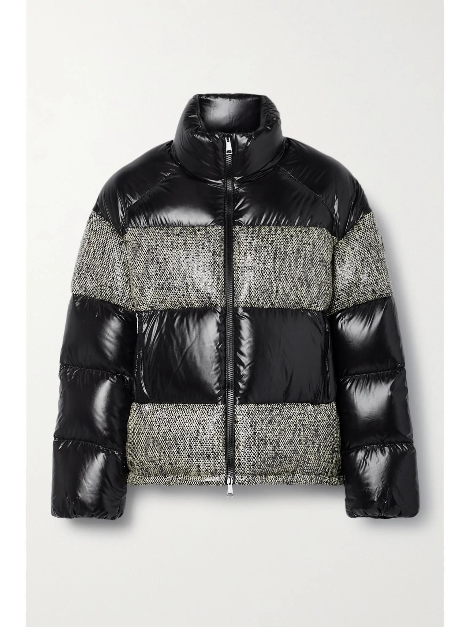 Erine quilted coated-tweed and shell down jacket Black - 1