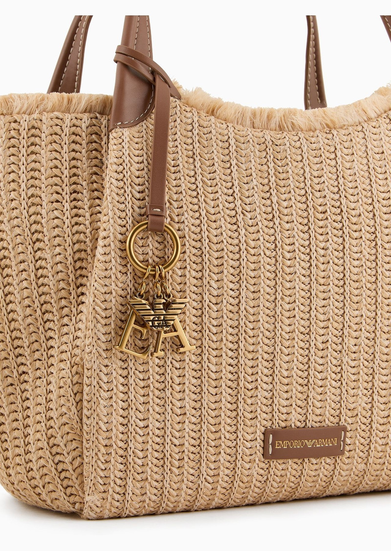 Woven straw shopper bag with logo charm 5