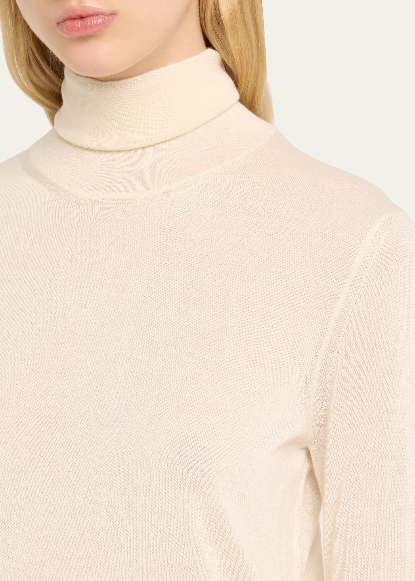 Turtleneck Long-Sleeve Fine Cashmere-Silk Top - 5