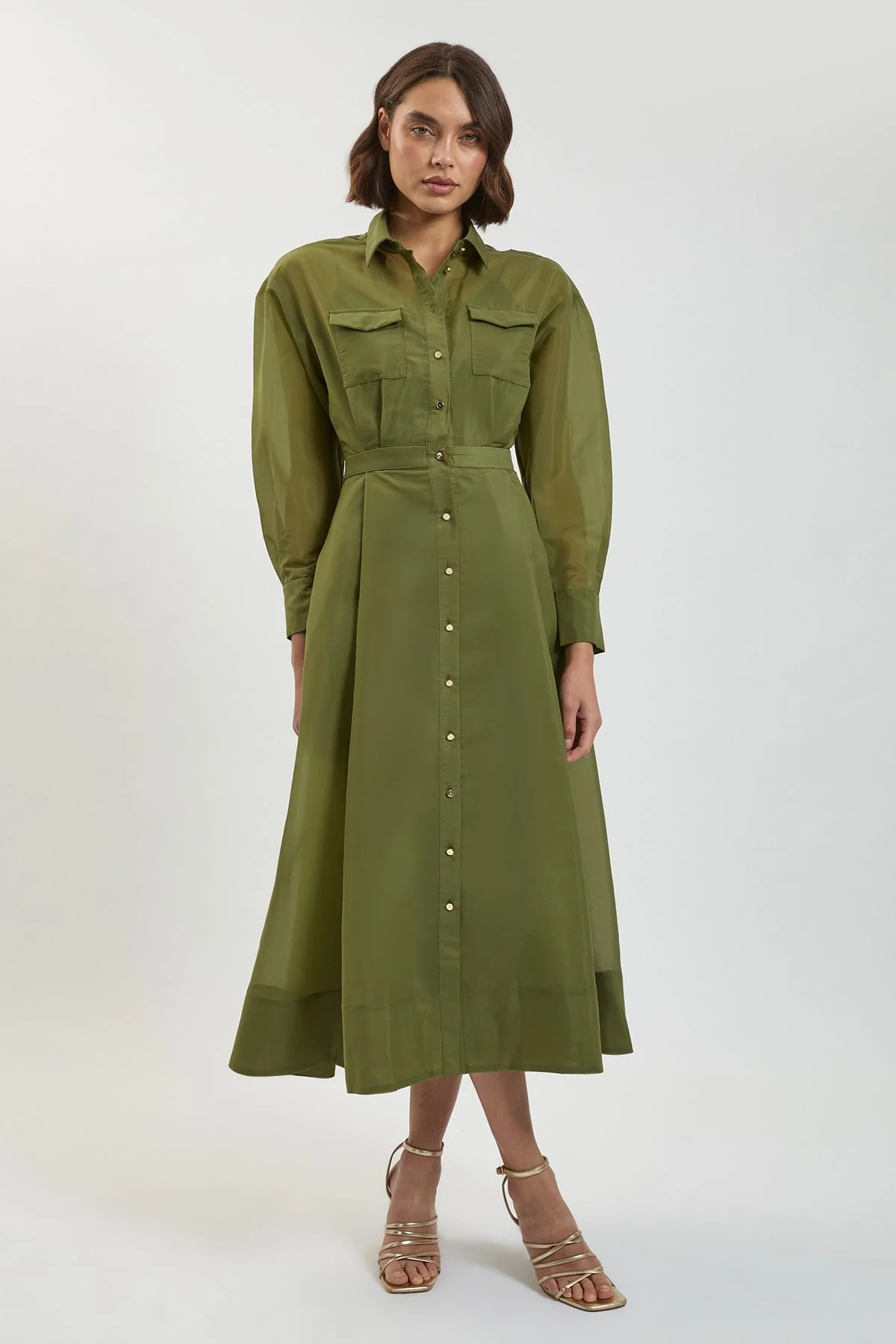 Trim Detail Organdie Midi Shirt Dress - 1