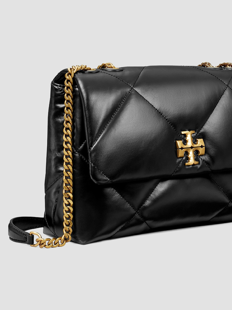 Women's Large Kira Diamond Leather Shoulder Bag - Black 5