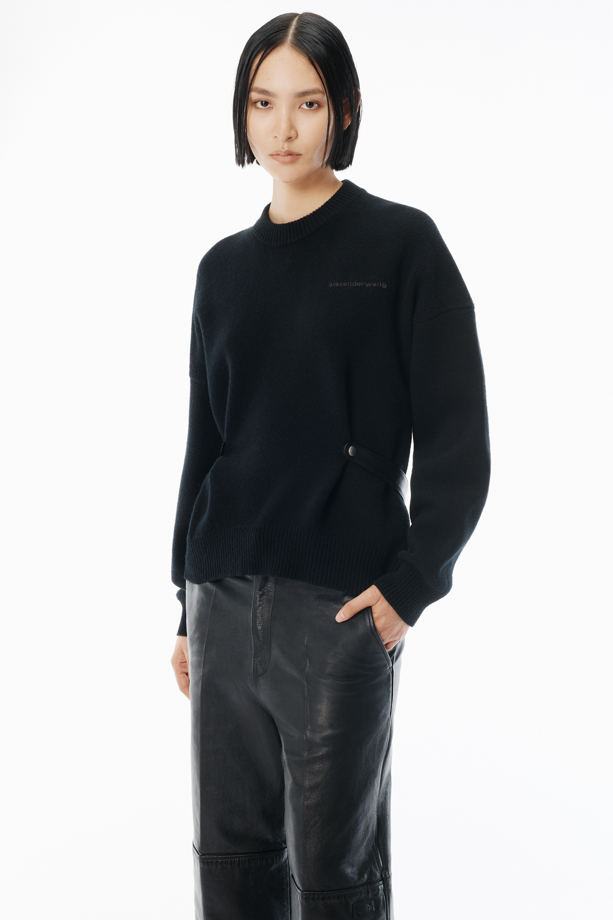 Black Wool-Cotton Draped Cardigan - 3