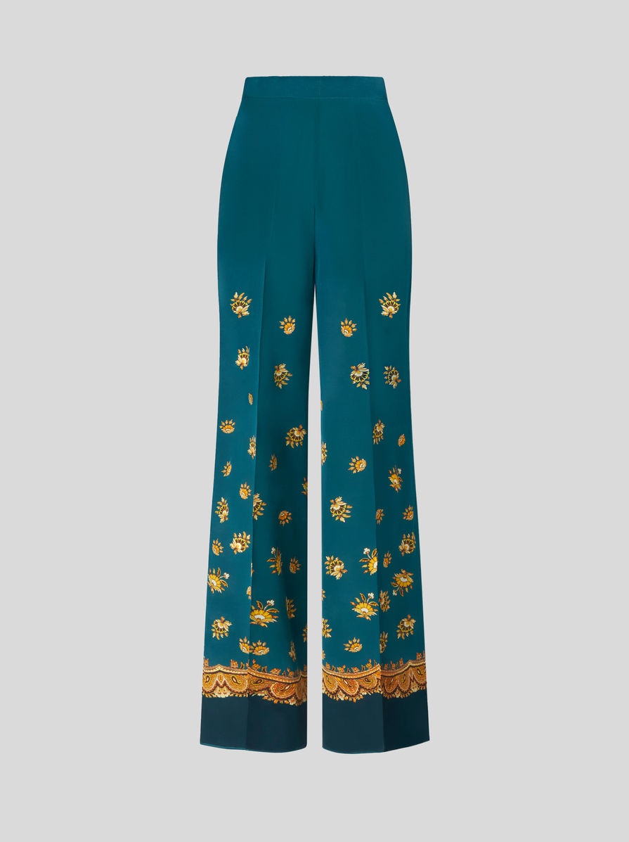 LEAFY PAISLEY CRÊPE DE CHINE PALAZZO TROUSERS - 1