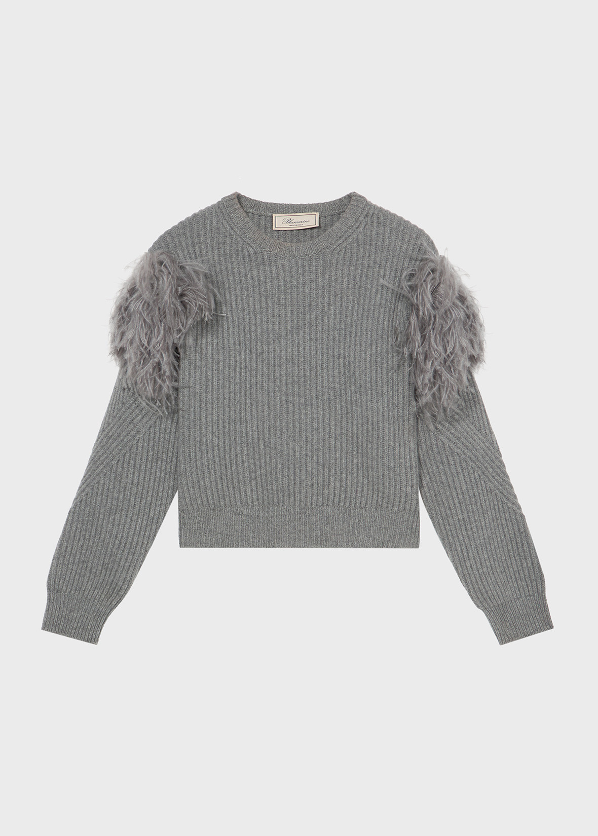 RIBBED WOOL SWEATER WITH FEATHERS - 1