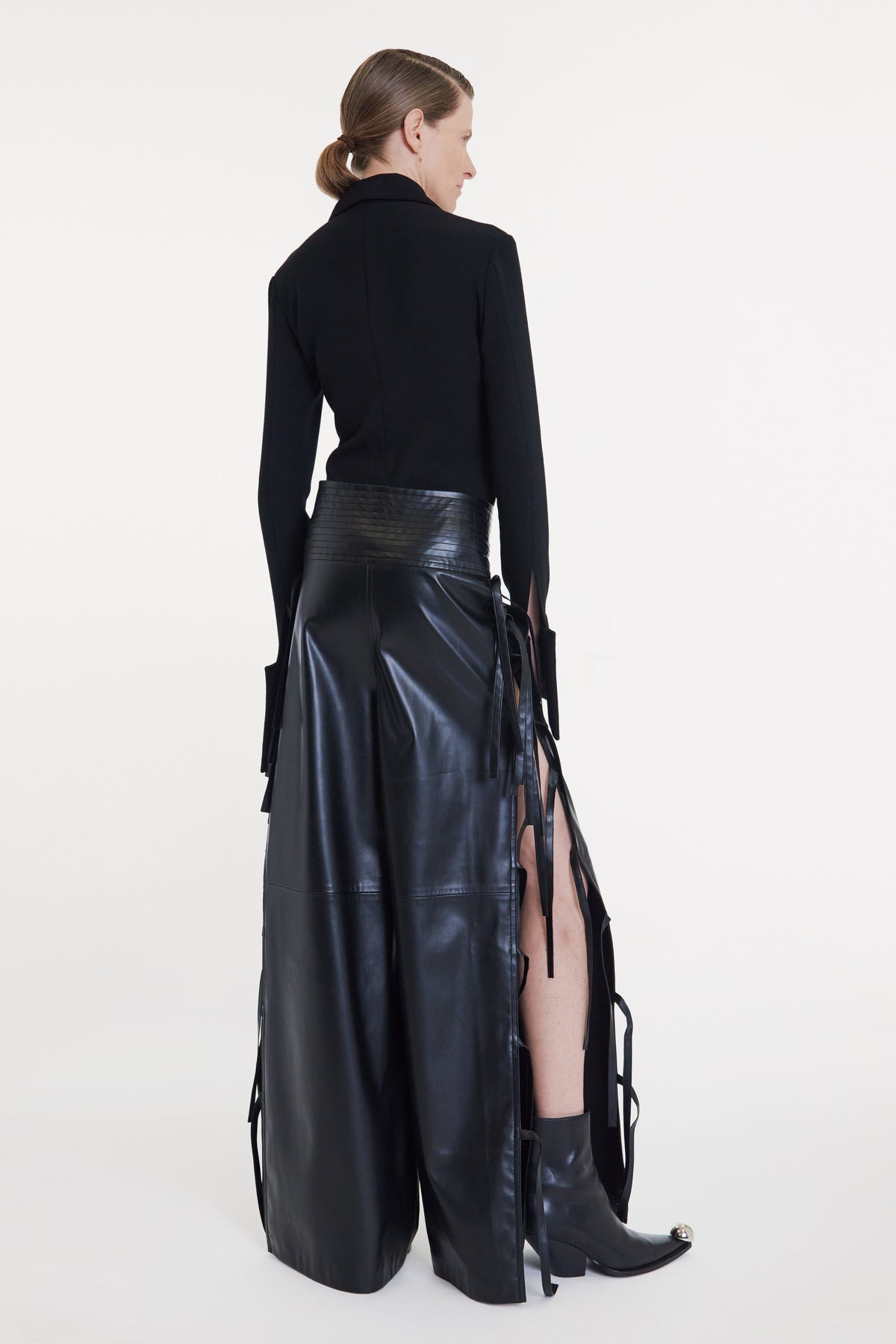 WIDE LEG PANTS WITH SIDE TIES BLACK - 2